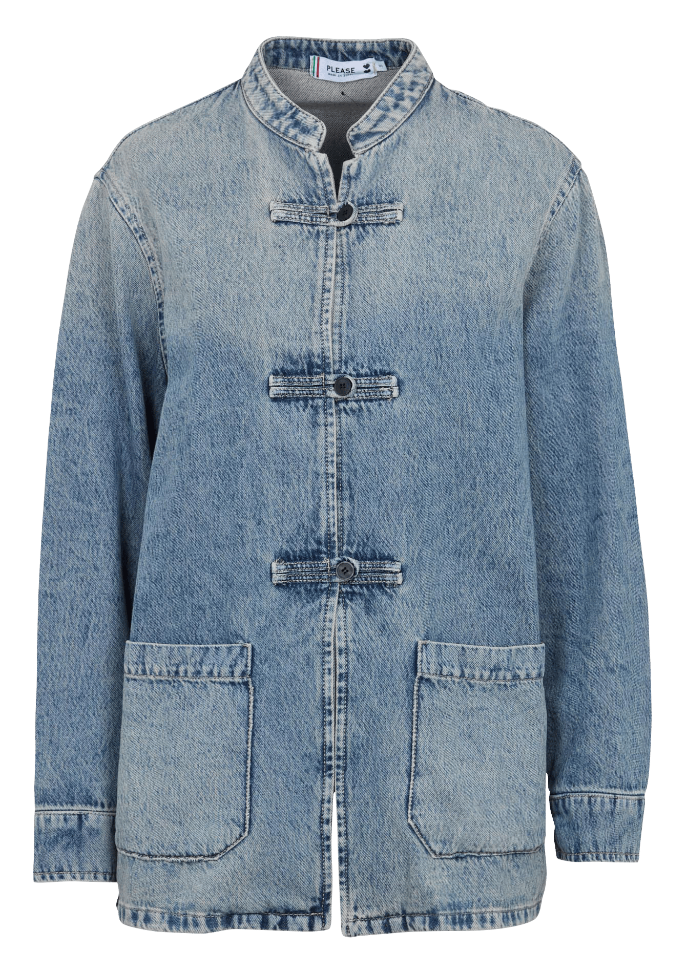 Denim jacket with mao collar in blended cotton PLEASE Blue