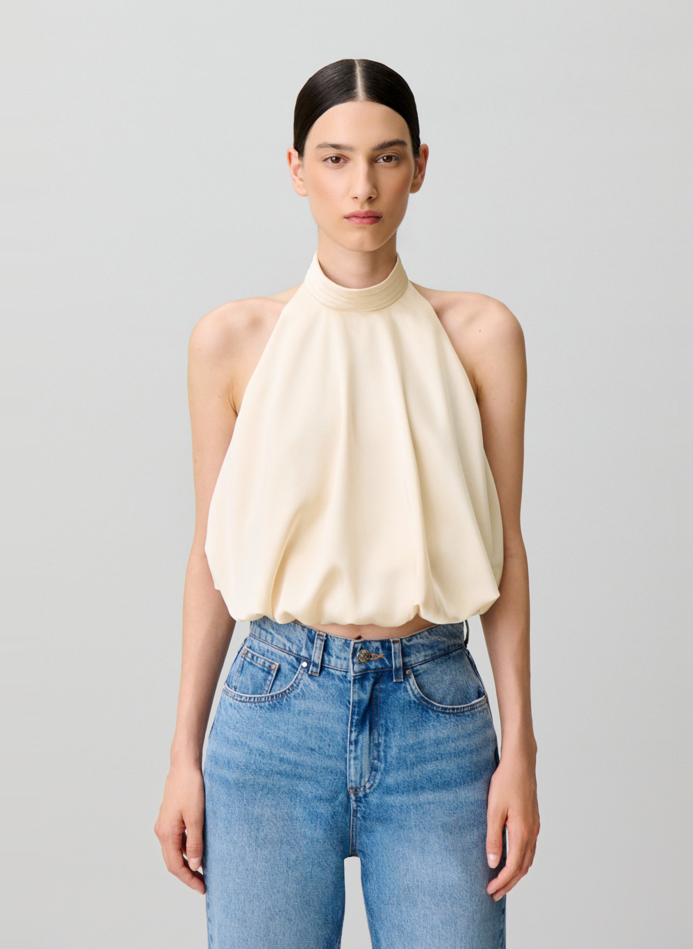 Mouwloze top met open rug in effen kleur CLAUDIE PIERLOT Wit