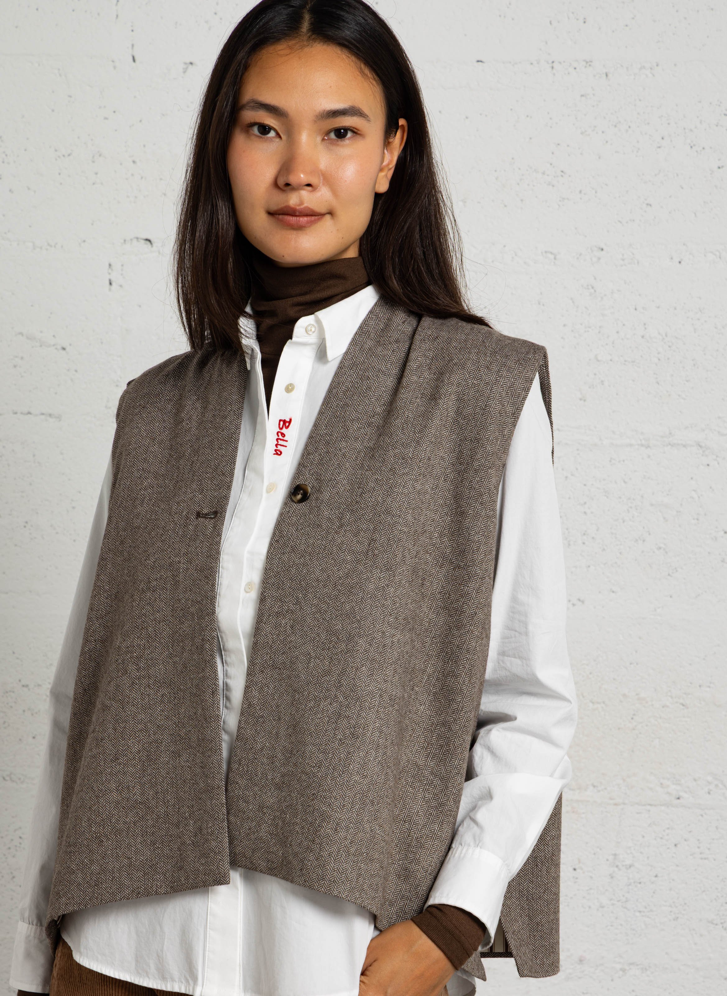 Vest met V-hals | wolblend HOD PARIS Bruin