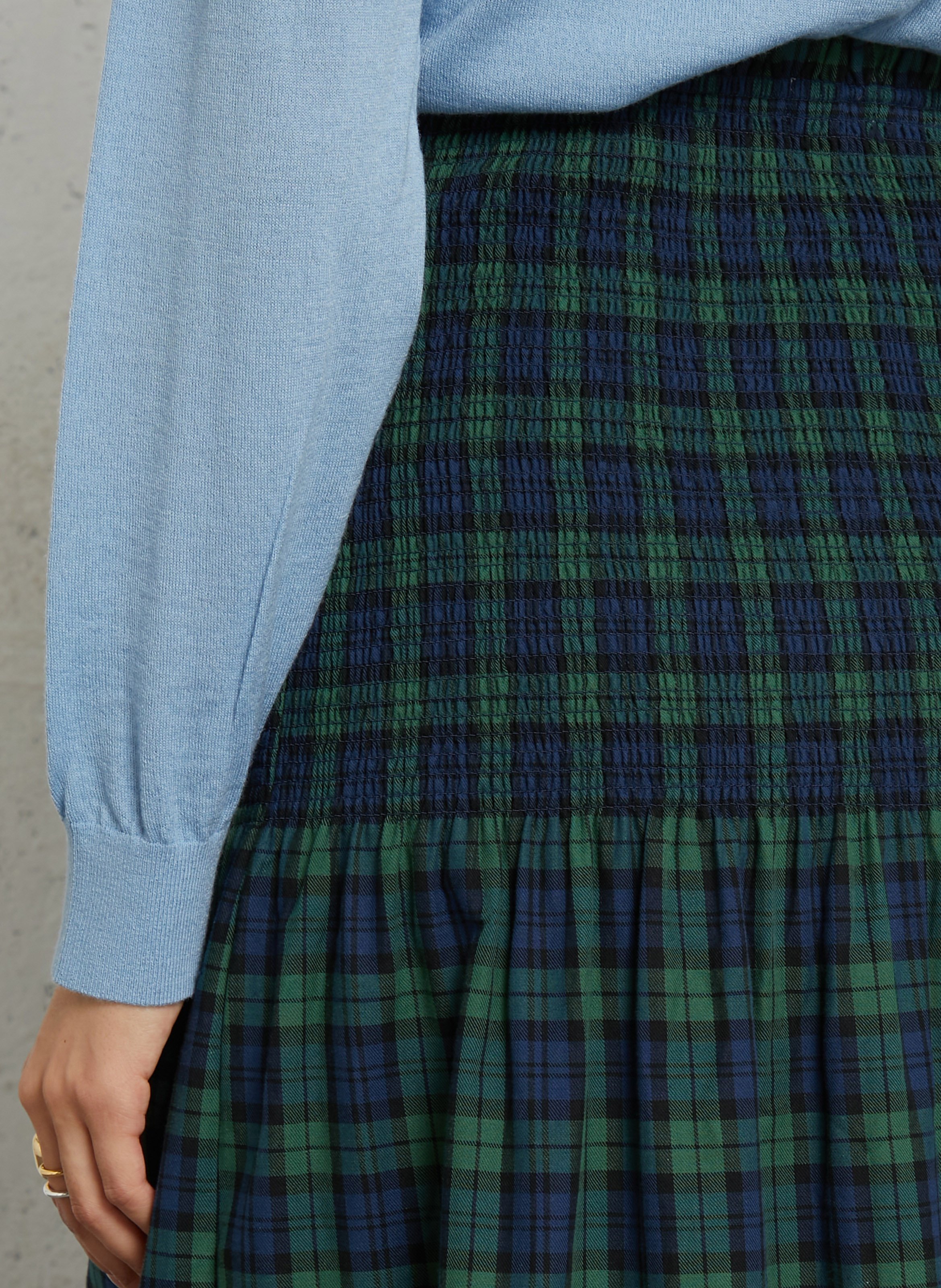 Wijd uitlopende geruite katoenen rok THE TINY BIG SISTER Blauw