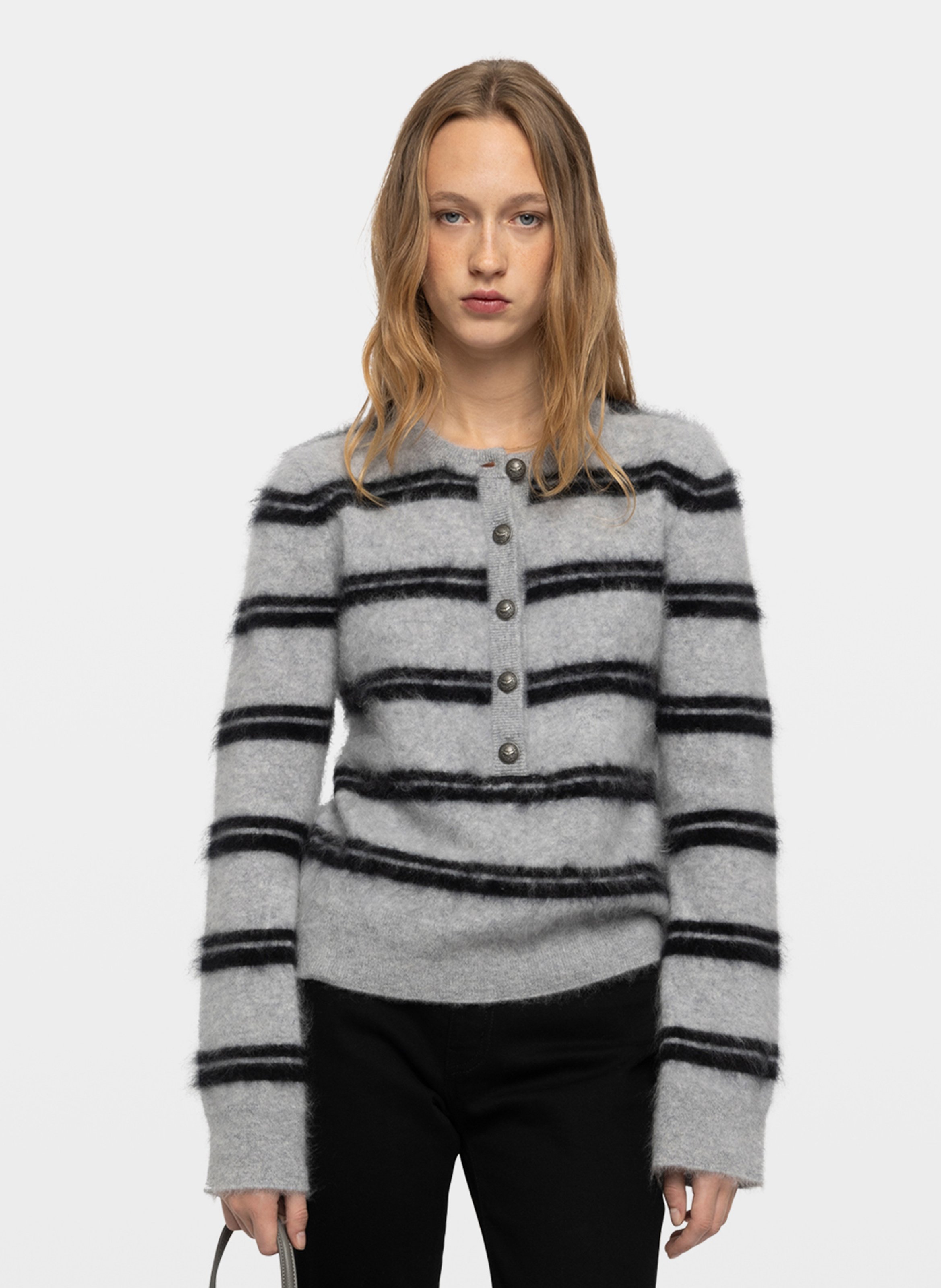 Pull droit rayé col rond en cachemire  ZADIG&VOLTAIRE Grey