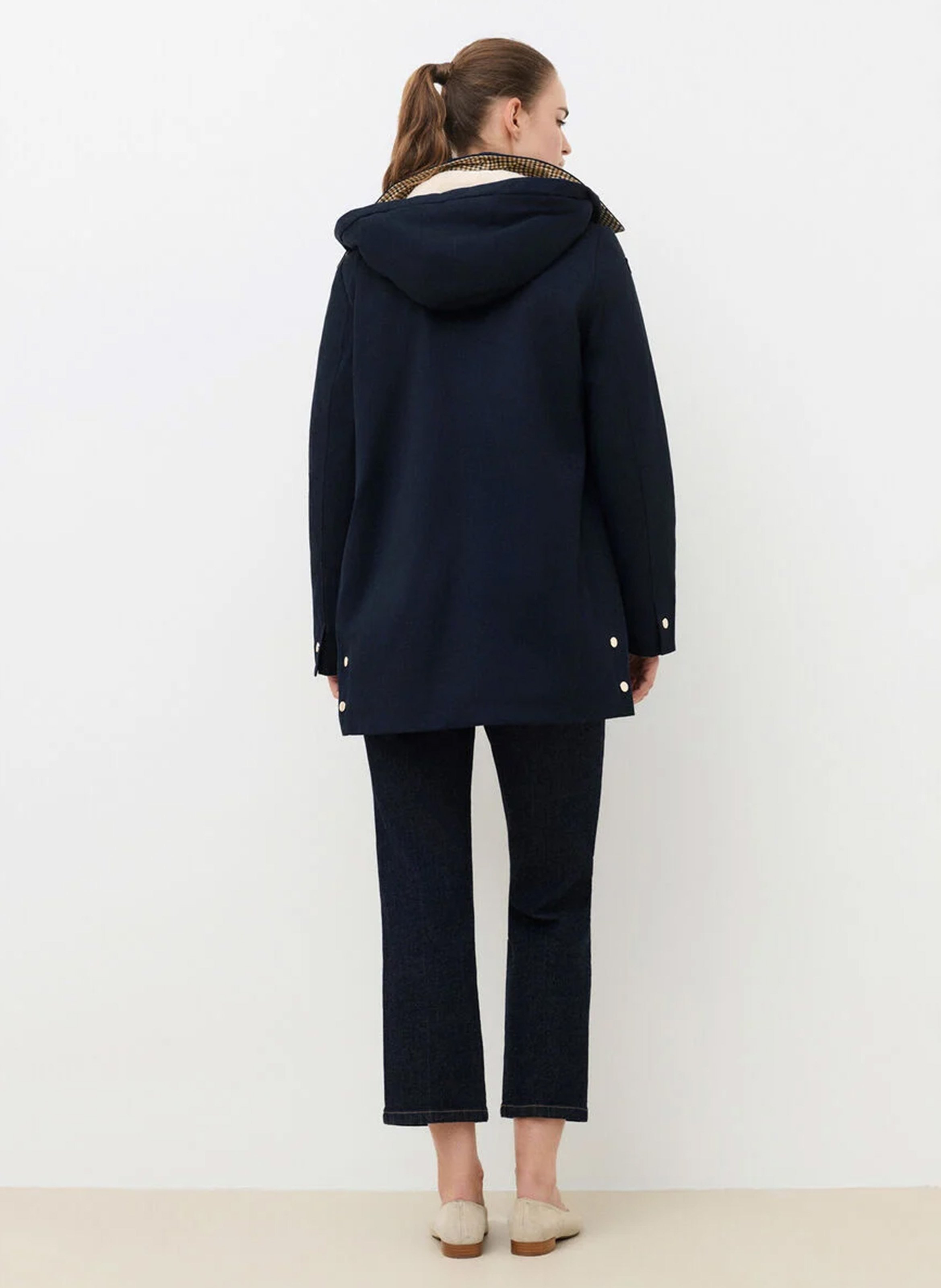 Manteau droit à capuche en coton CAROLL Bleu