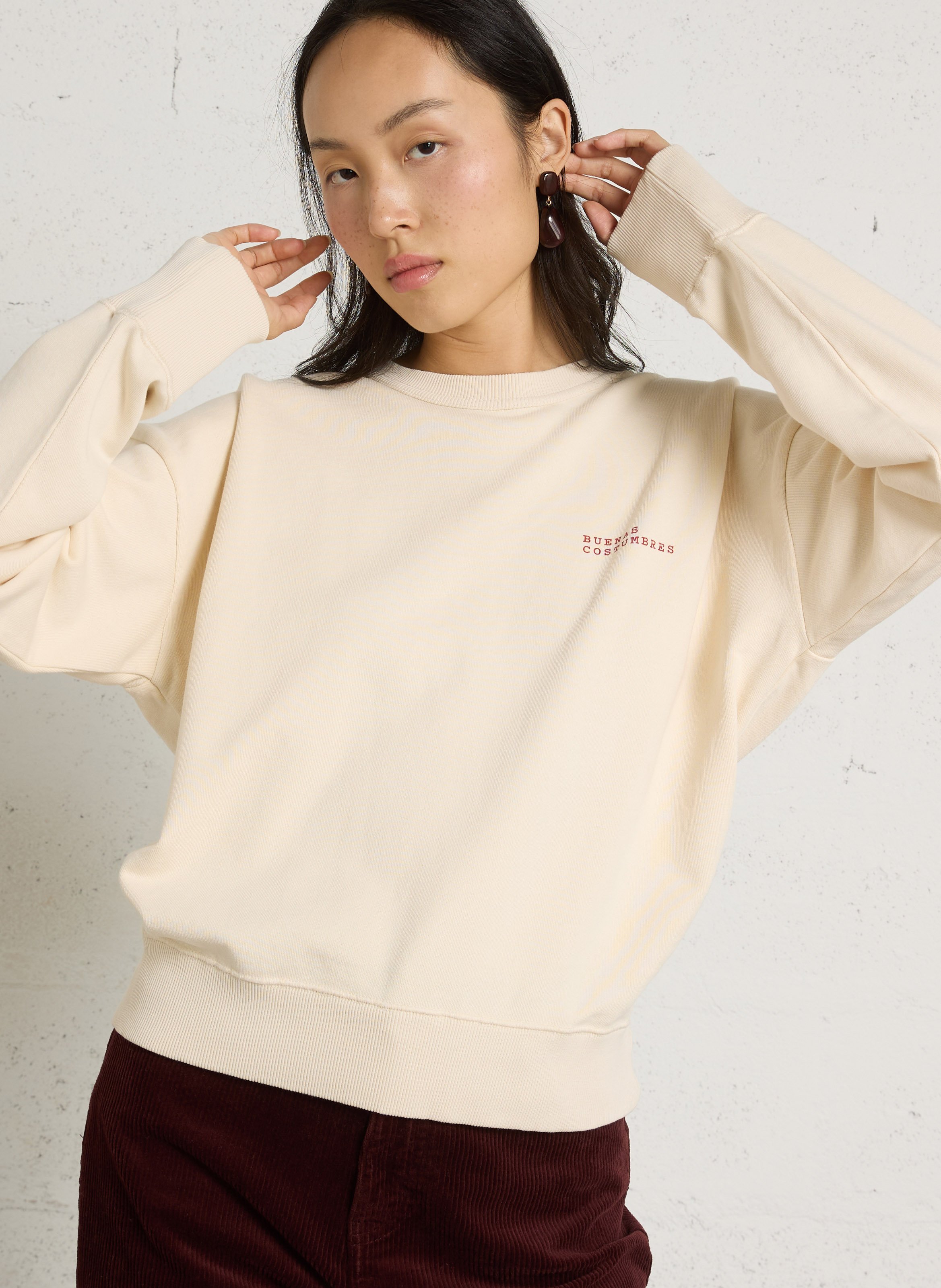 Pull ample sérigraphié en coton THINKING MU Beige