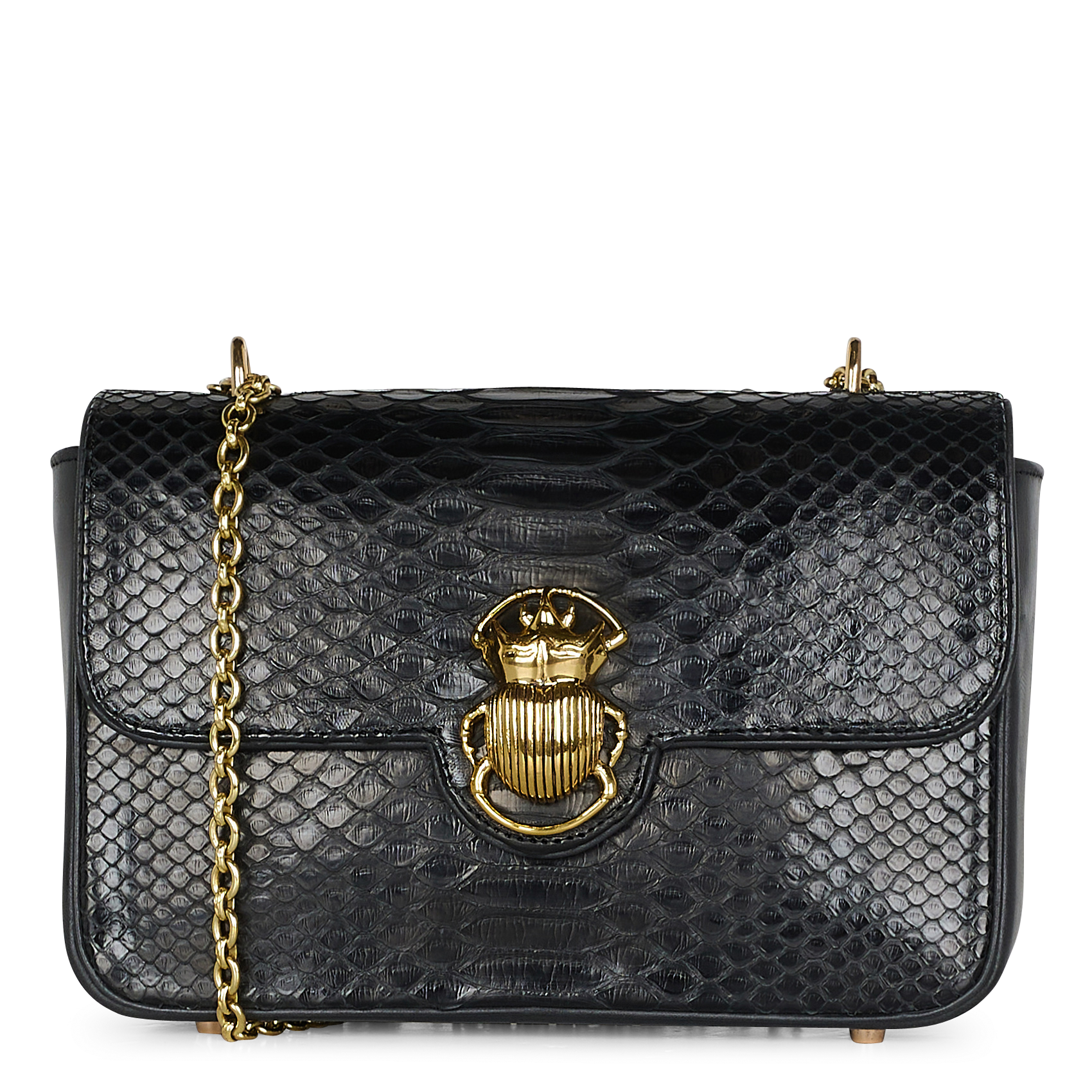 Sac bandoulière en cuir de python CLARIS VIROT Noir