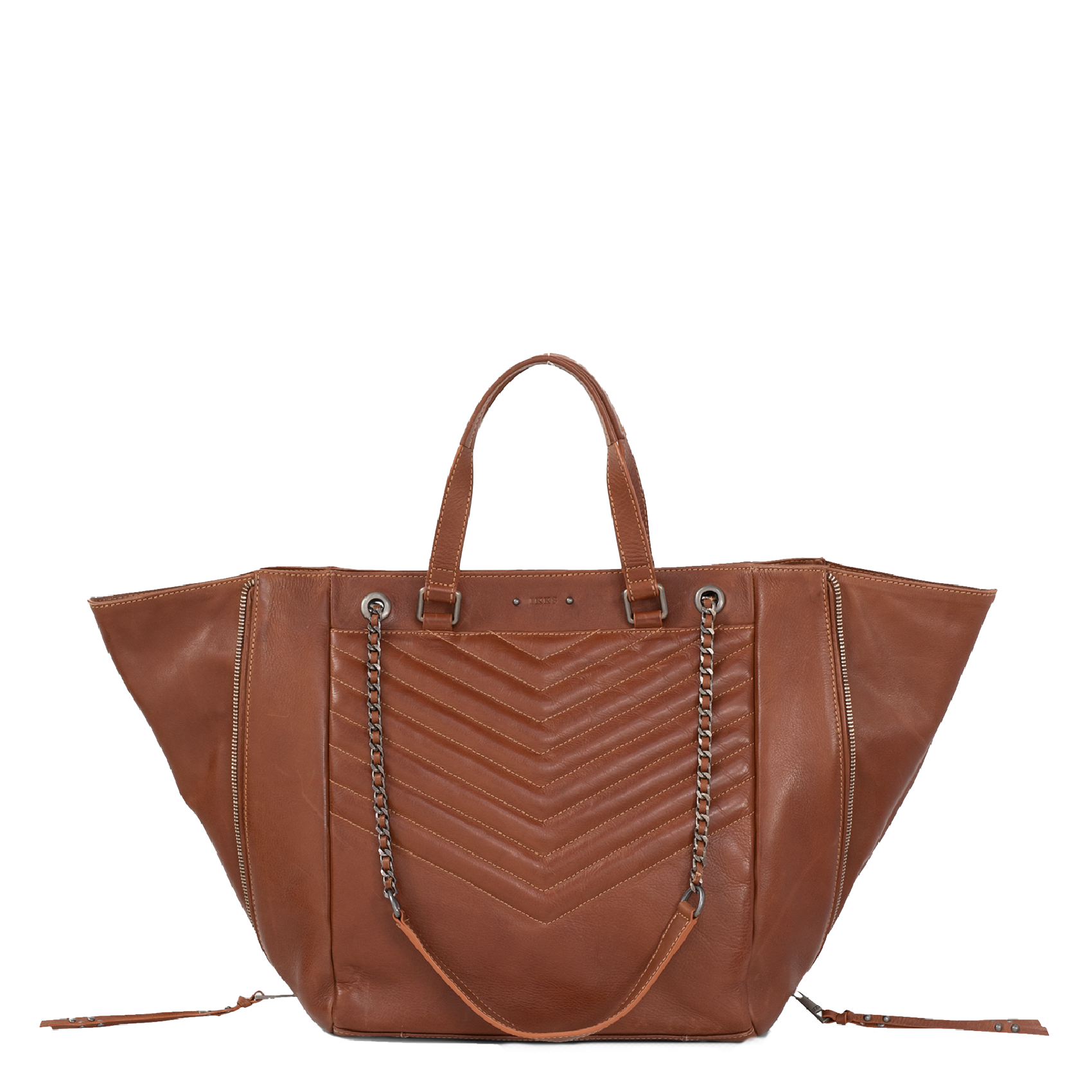 Quilted Leather Tote Bag Marron Ikks Women Place des Tendances