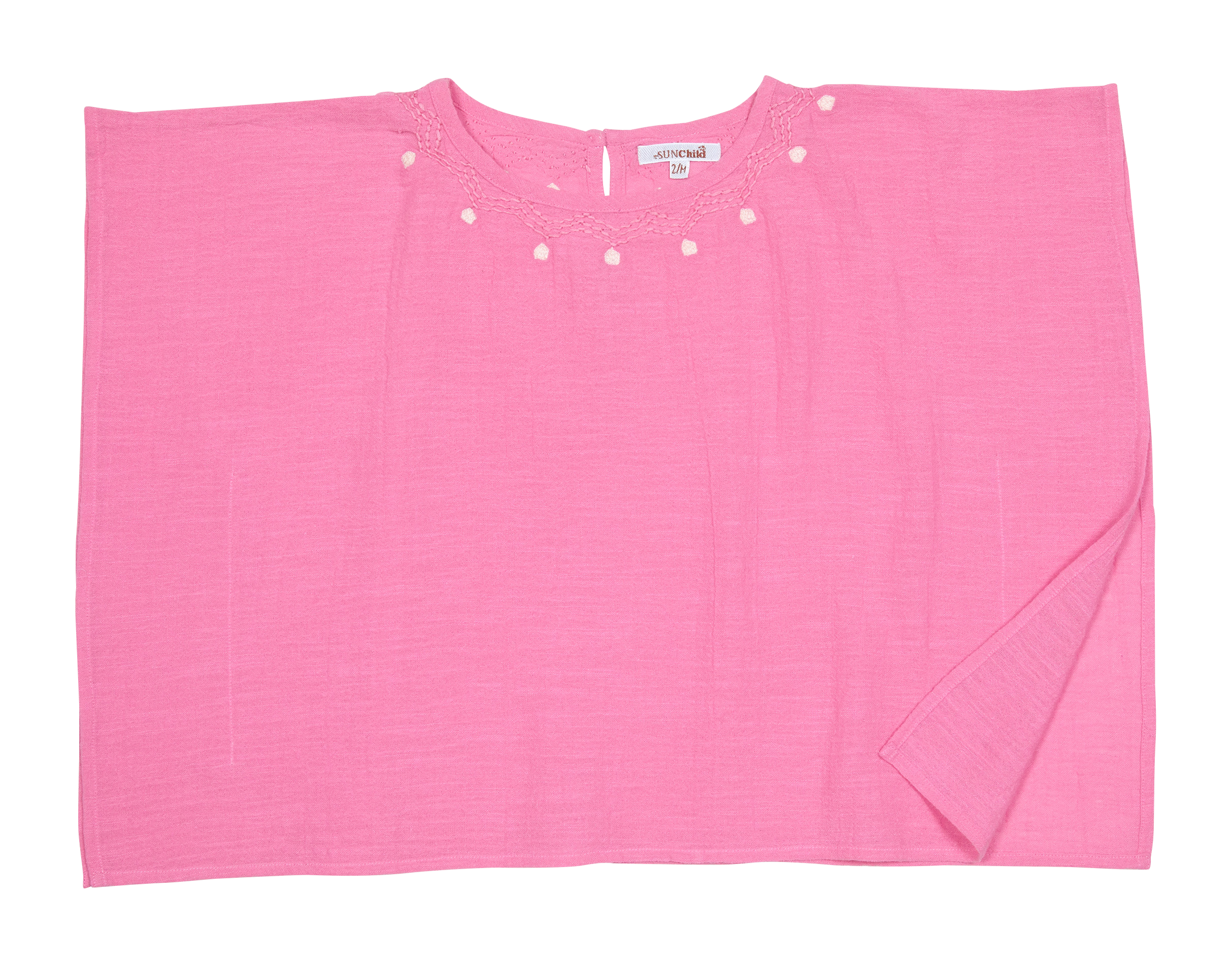 Poncho court à col rond en coton  SUNCHILD Rose