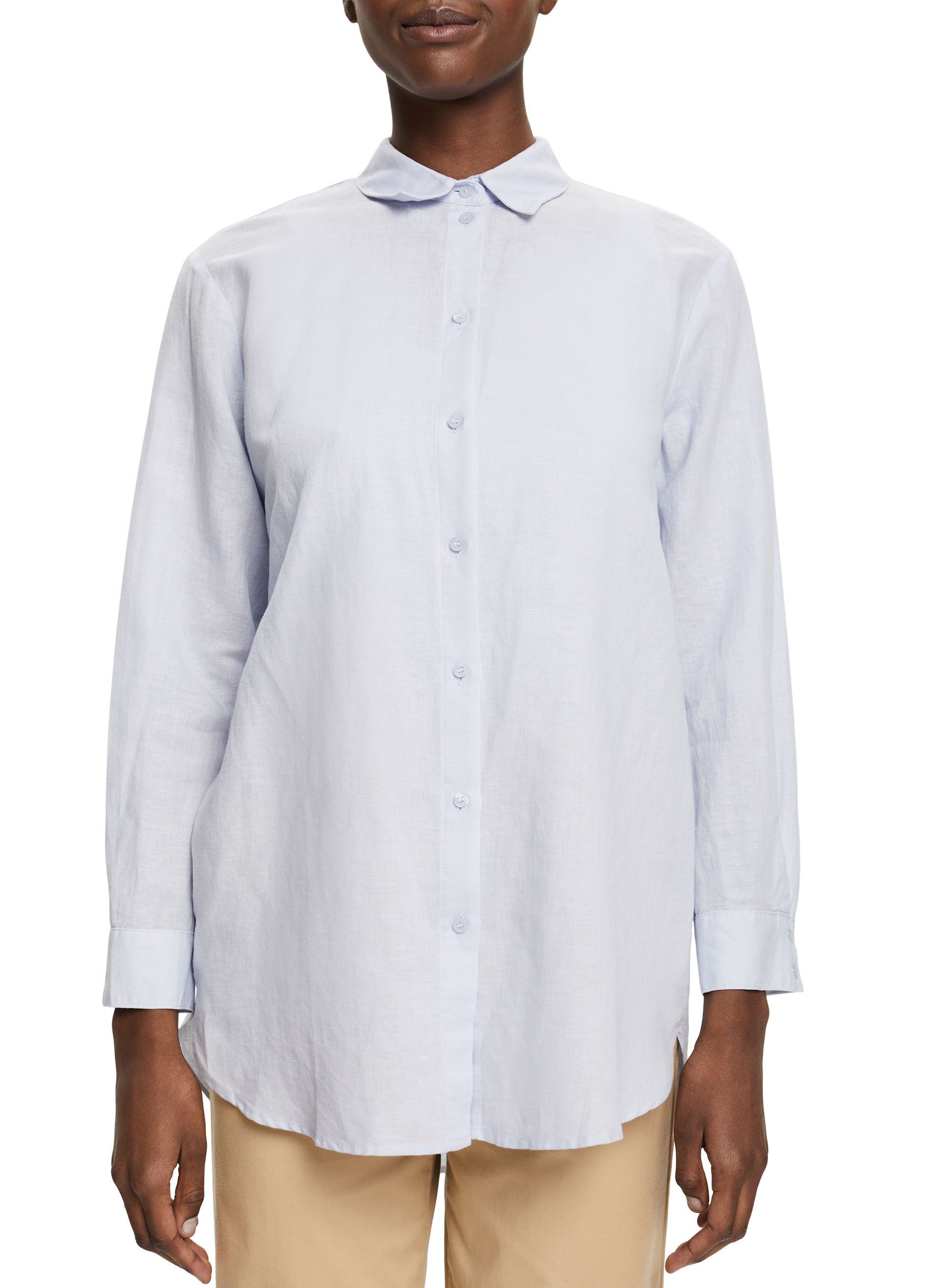 Chemise col classique droite en lin et coton mélangé ESPRIT Bleu