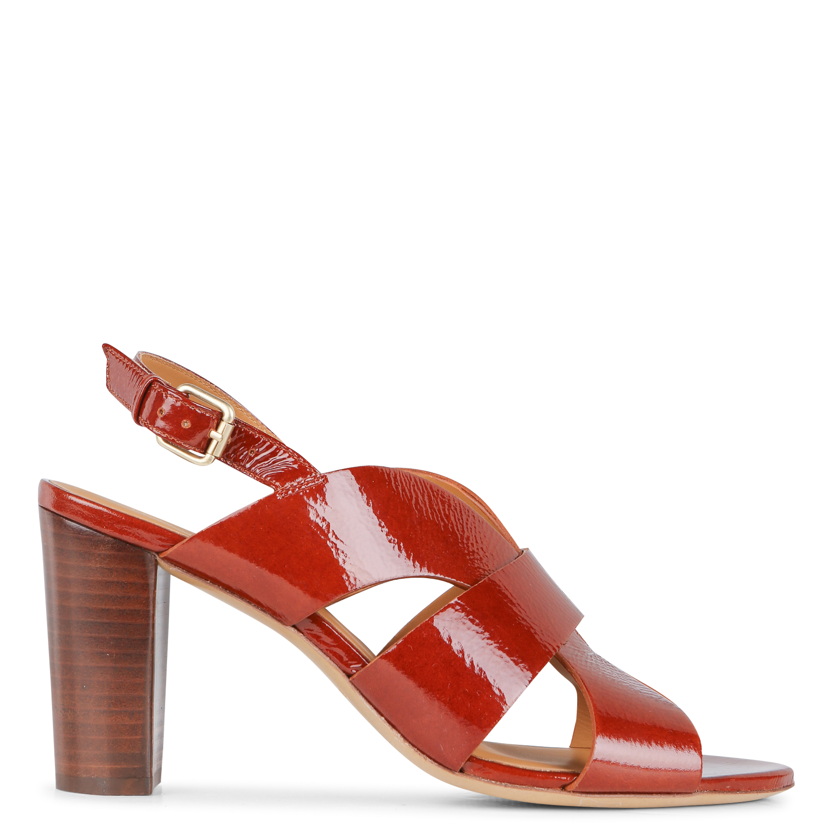 Heeled crackled leather sandals RIVECOUR Brown