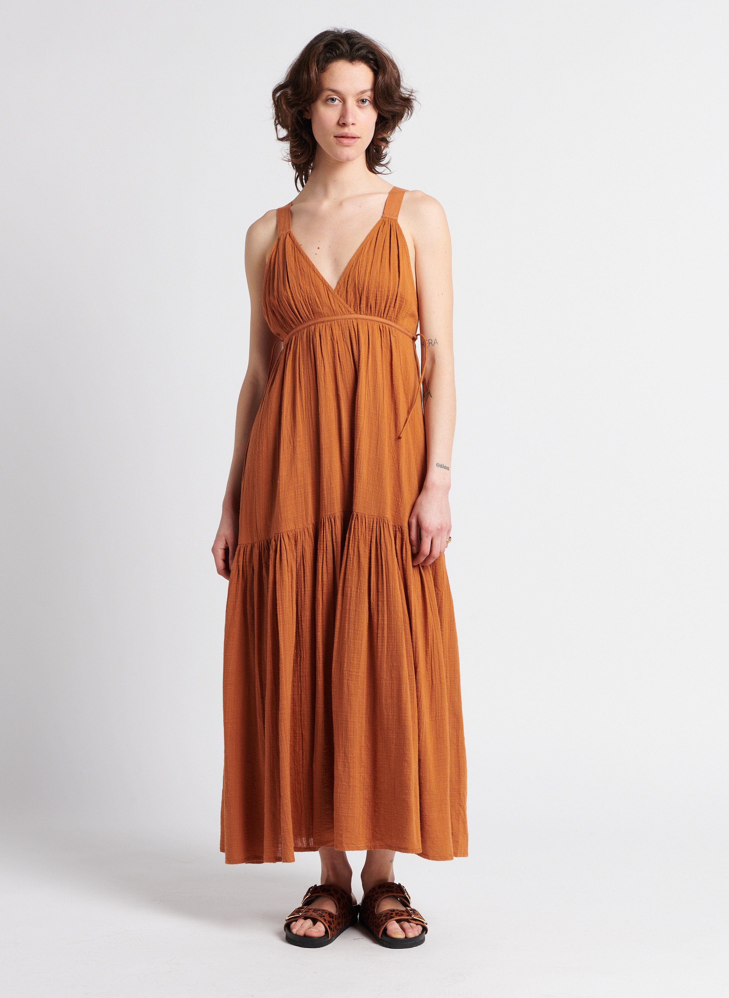 Robe longue droite a bretelles Orange