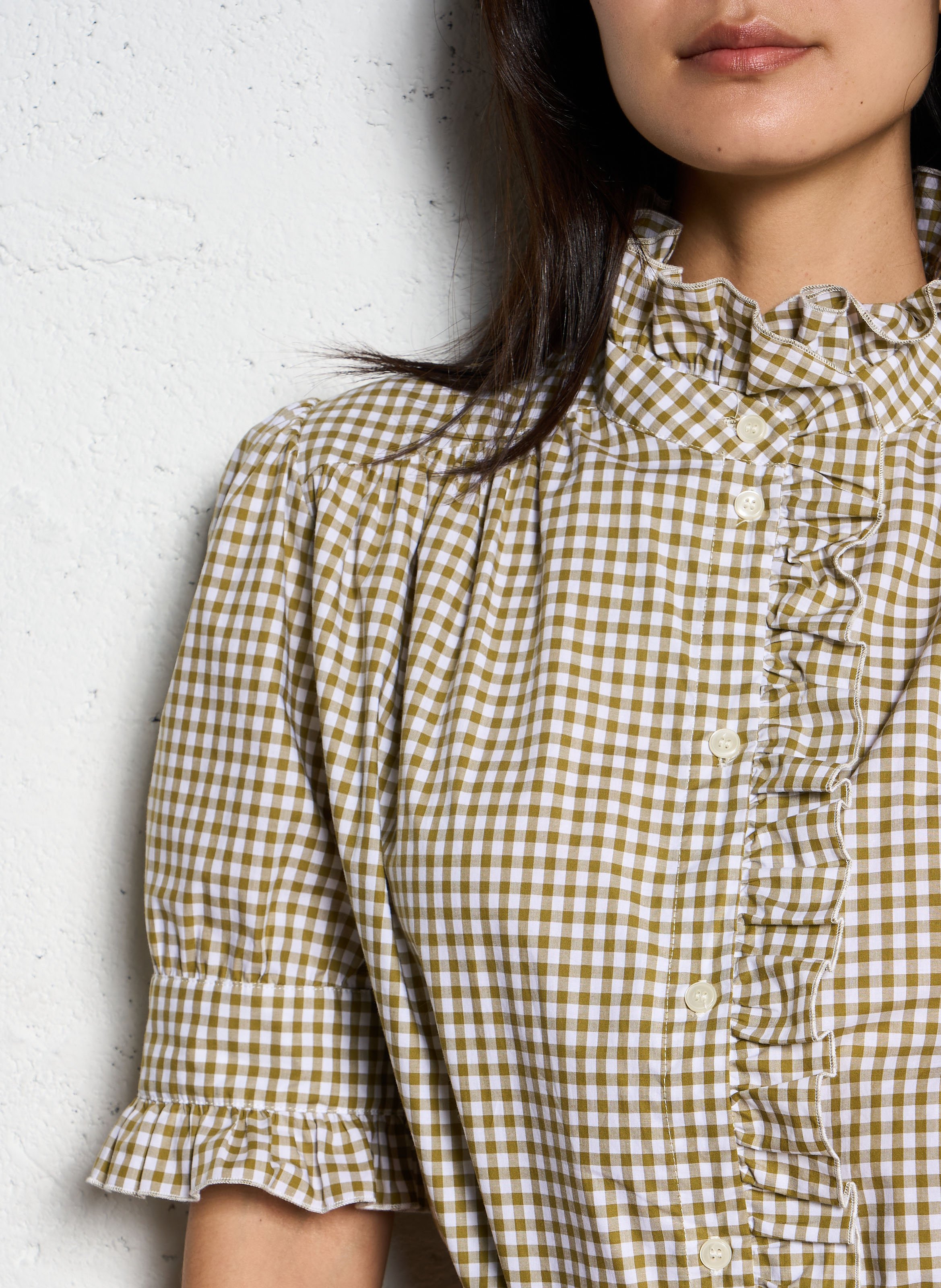 Geruite katoenen popeline top met rechte pasvorm SUZIE WINKLE Kaki