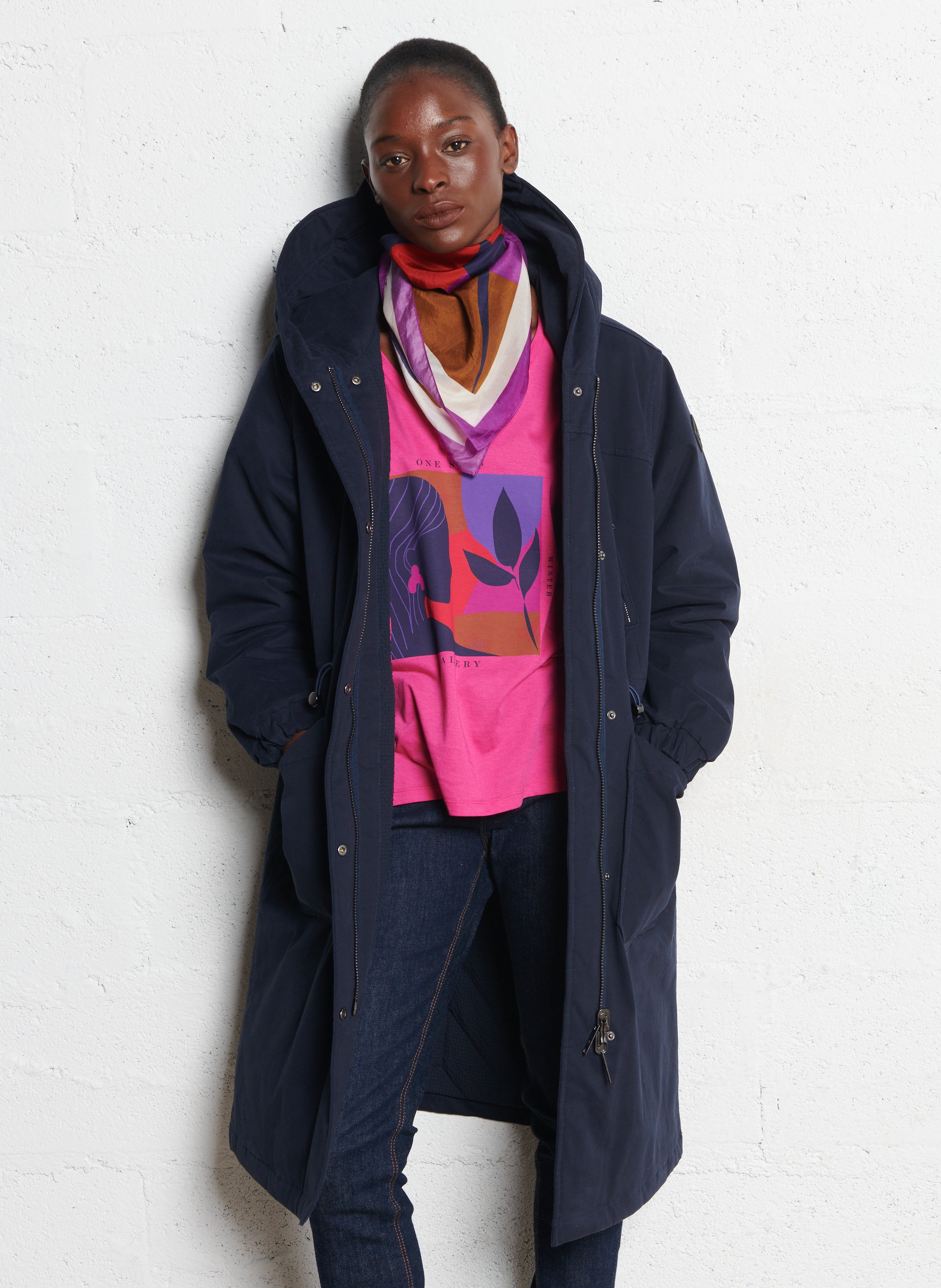 High-neck cotton-blend parka ONE STEP Blue