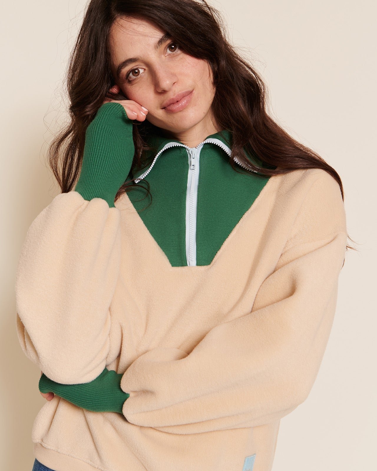 The sunny sweatshirt in recycled fleece with zippered collar EMOI EMOI Beige