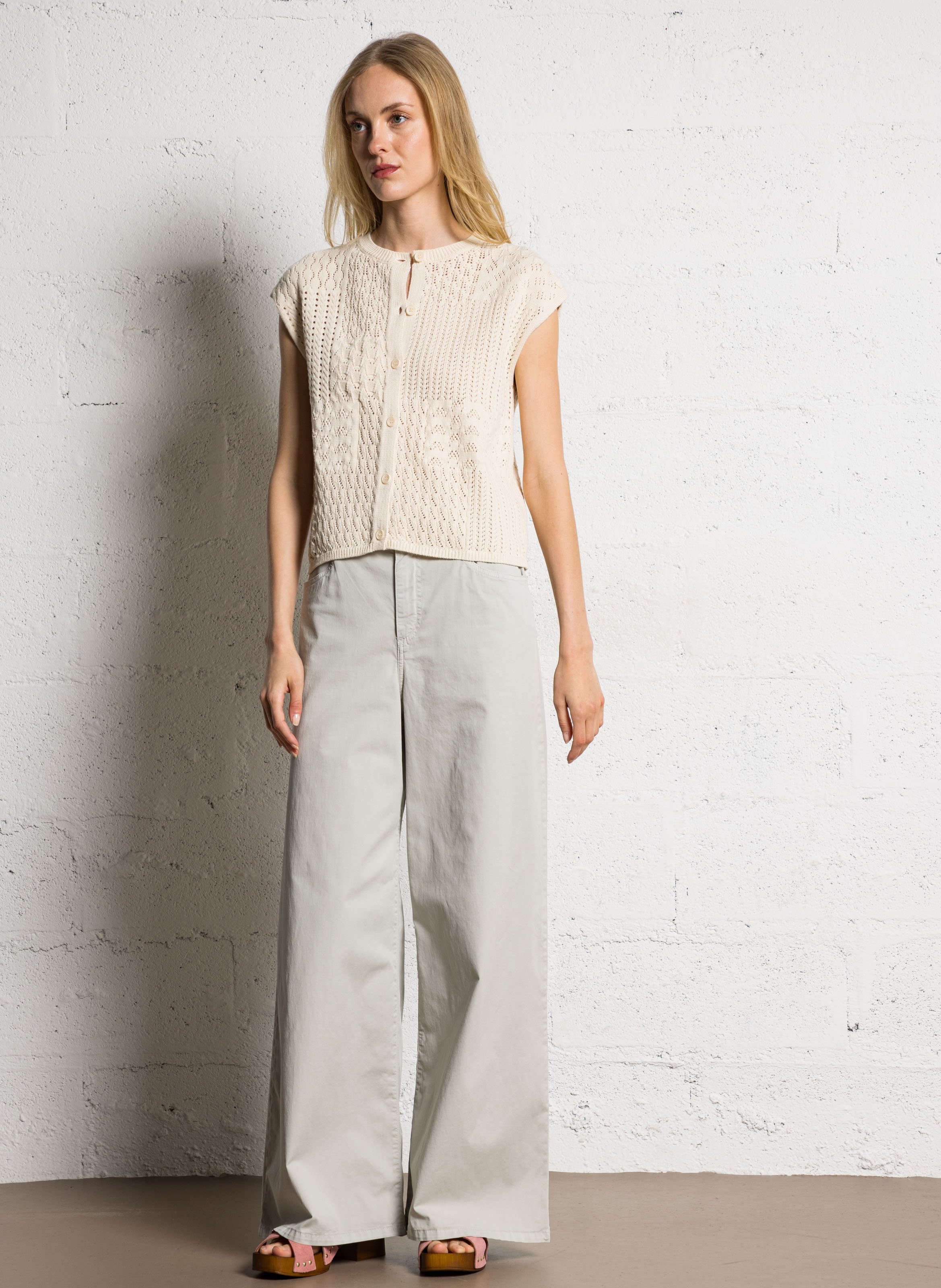 Straight round-neck cotton cardigan SUD EXPRESS Beige