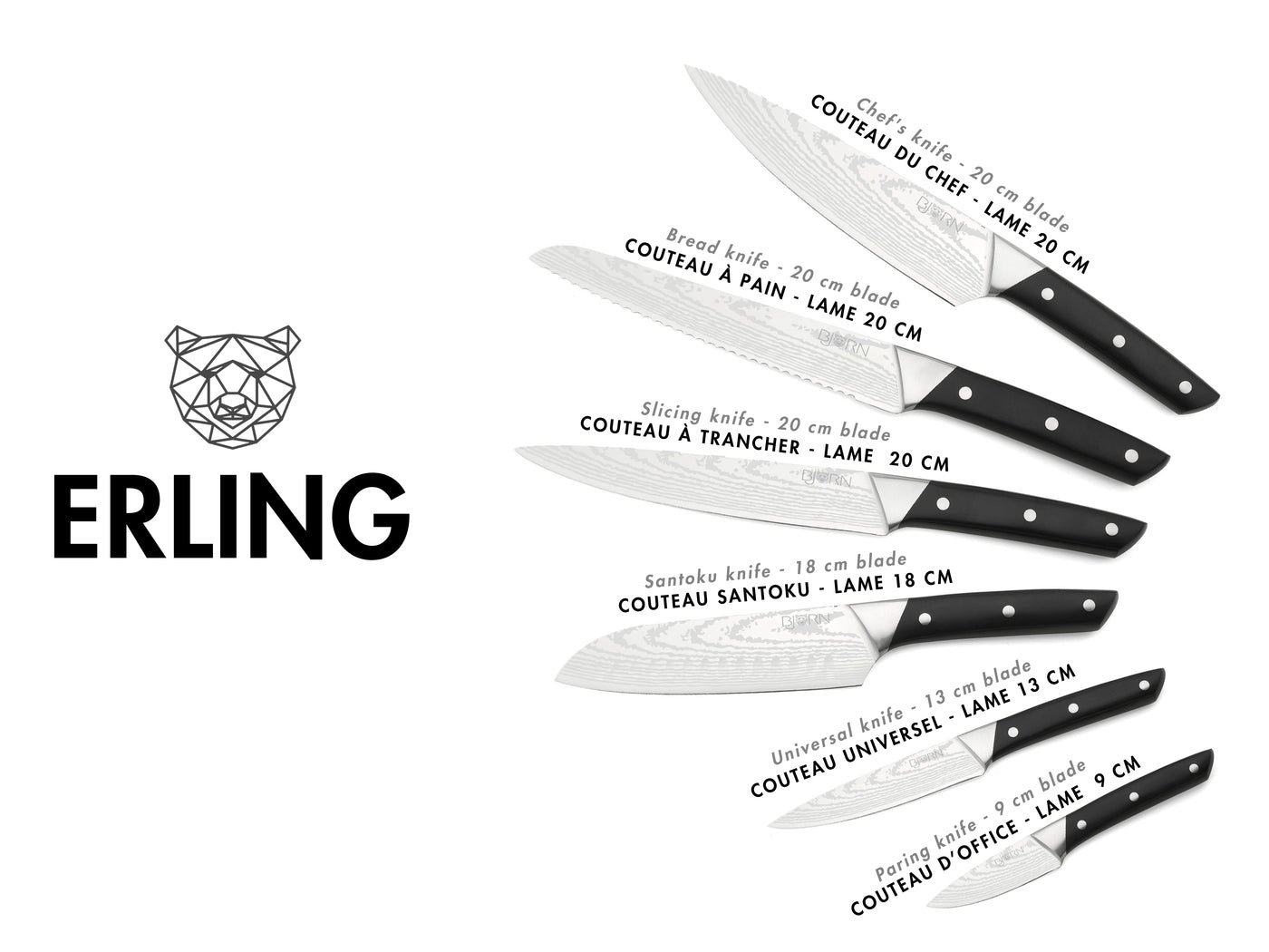 Erling Kitchen Knives - 6 pieces BJORN Black