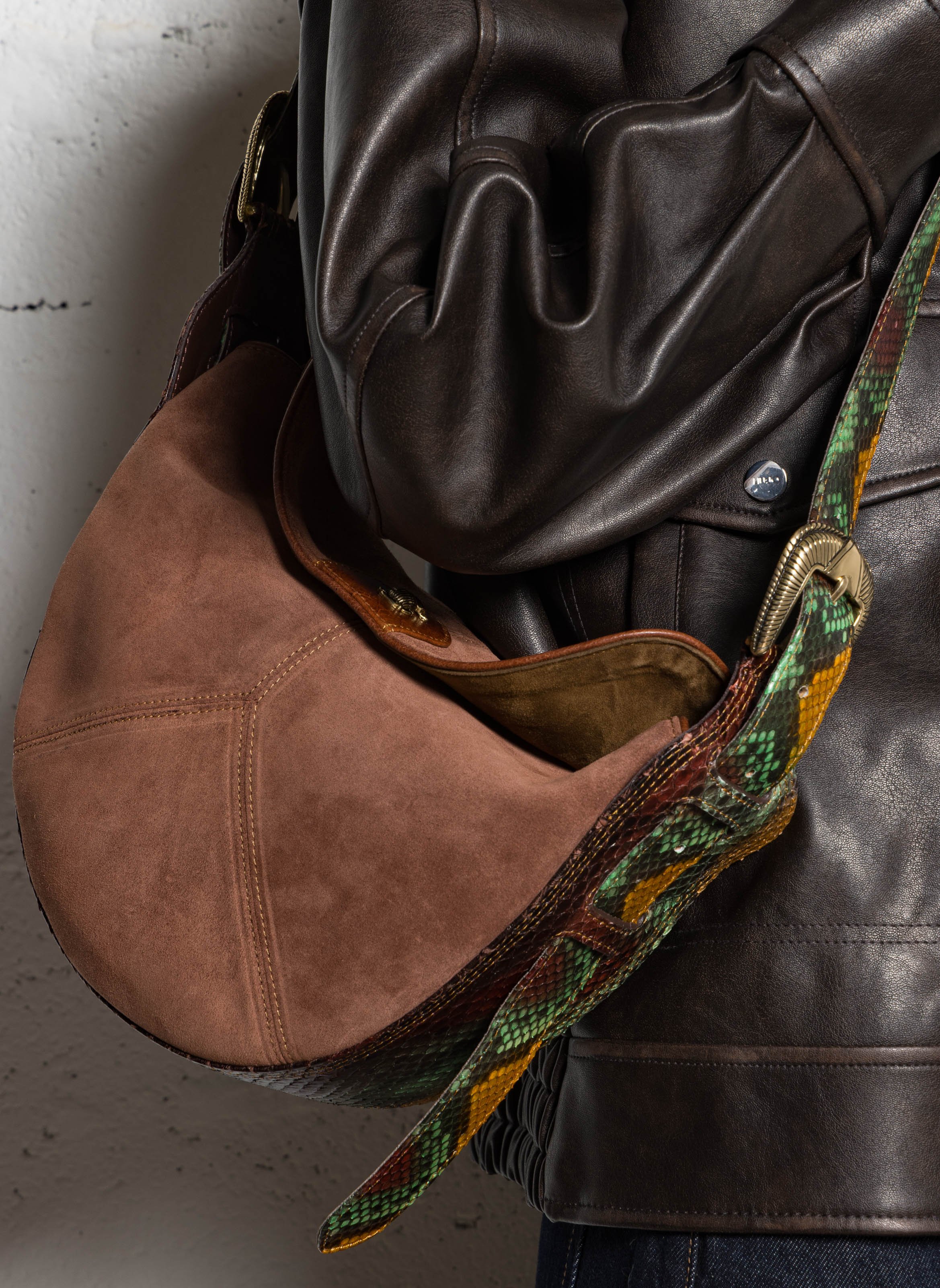 Sac besace en cuir velours mélangé CLARIS VIROT Marron