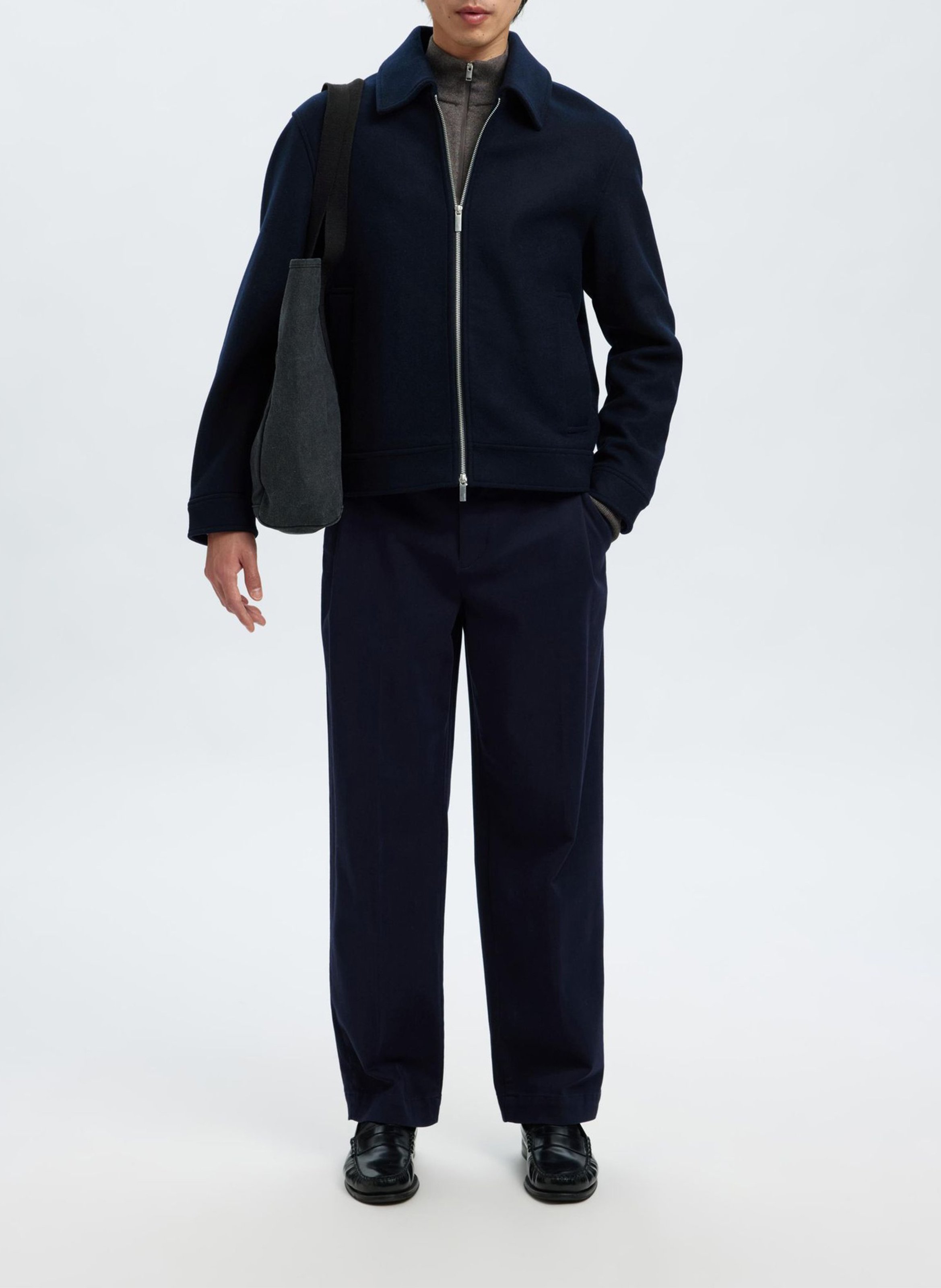 Gerade geschnittene Jacke aus recycelter Mischwolle SELECTED Blau