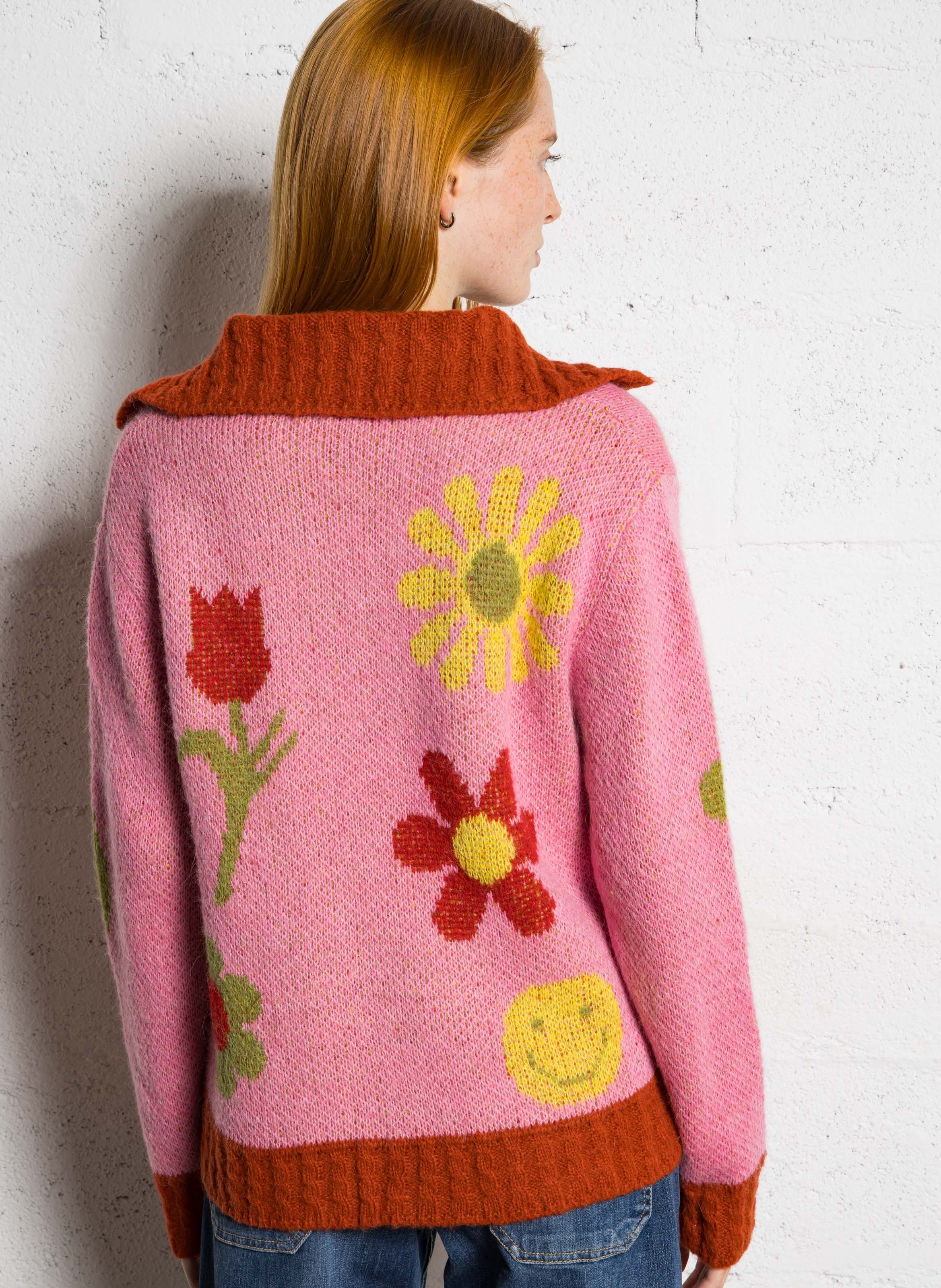 Pull oversize col V à motifs DR BLOOM Rose