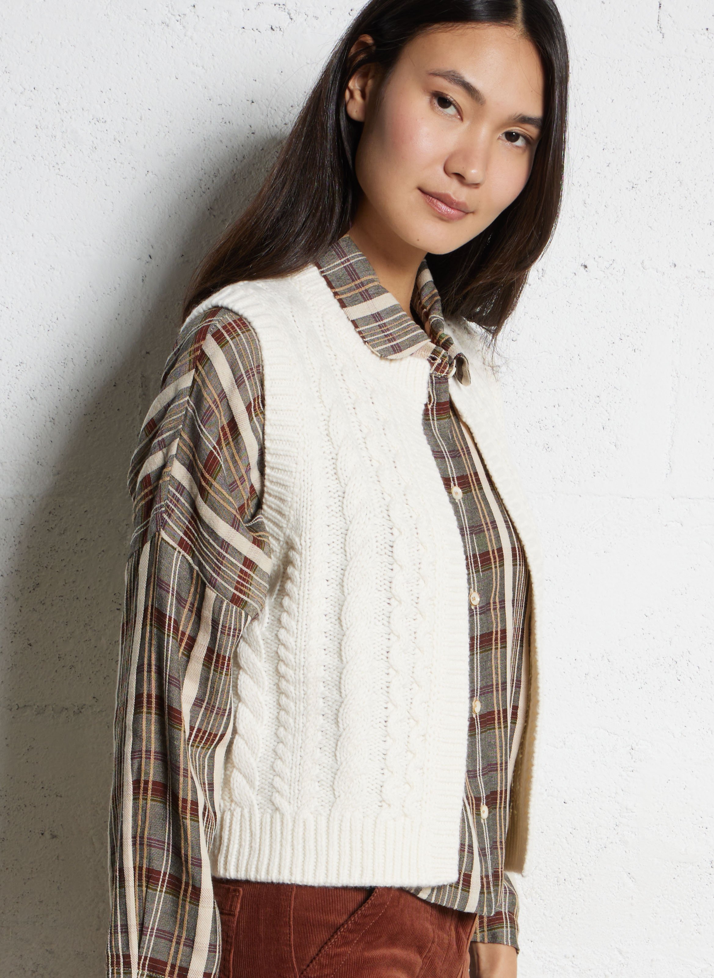 Gilet droit col rond en laine mélangée MAISON 123 Beige