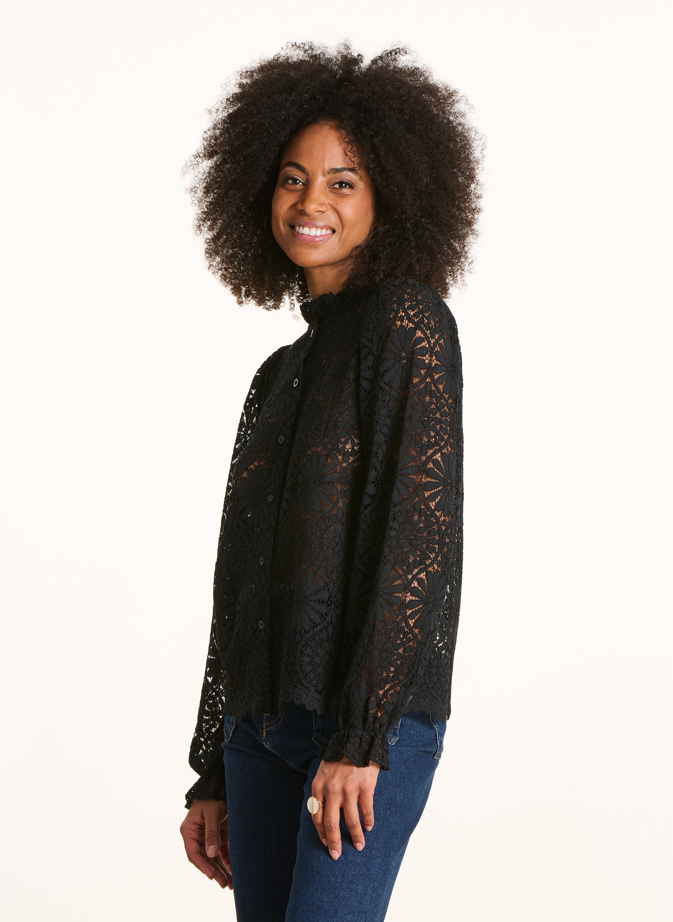 Chemise col victorien en dentelle LA FEE MARABOUTEE Noir