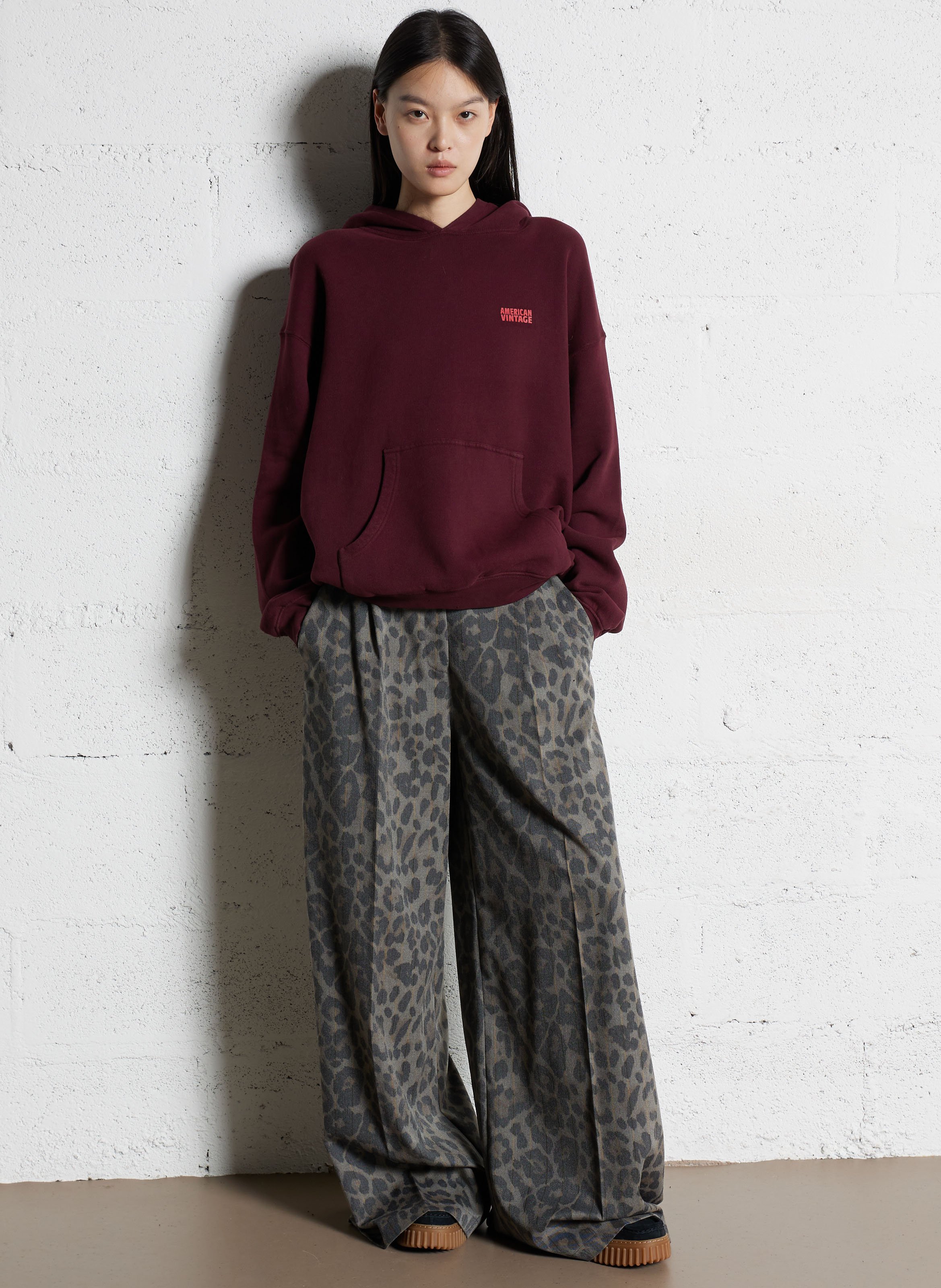 Sweat ample molletonné à capuche en coton AMERICAN VINTAGE Rouge