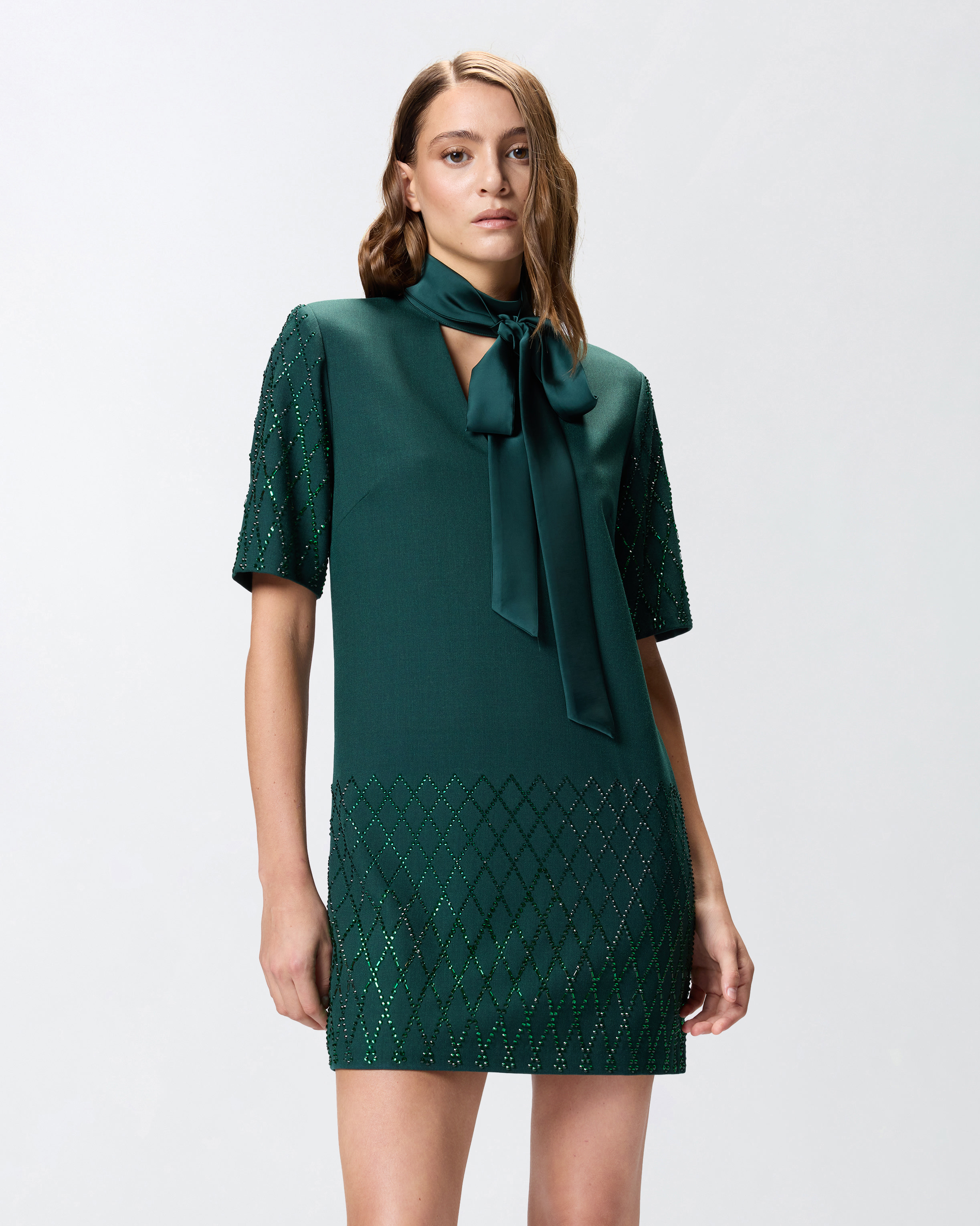 T-shirt dress with rhinestones Green