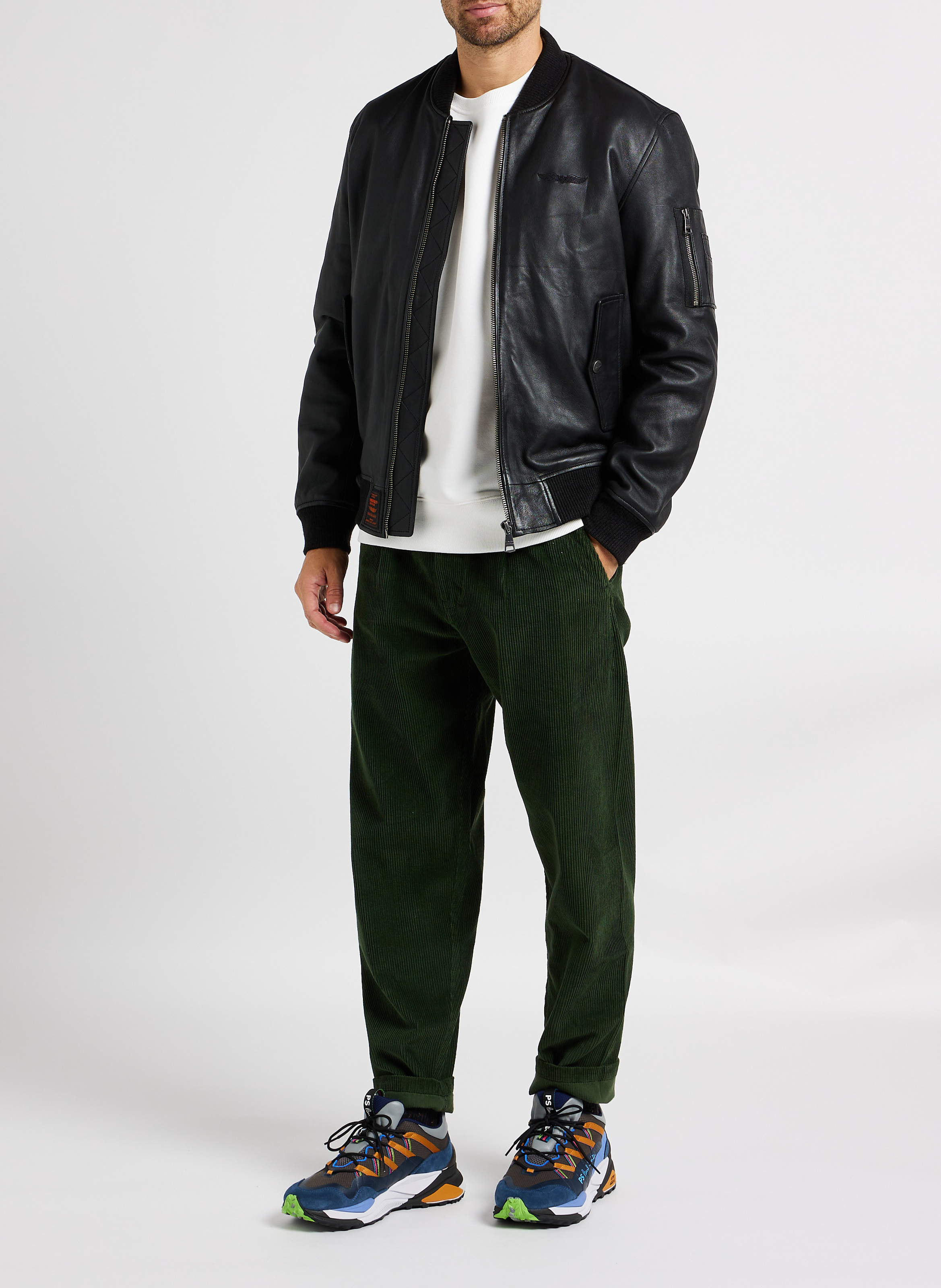 Lederjacke mit Rundhalskragen BOMBERS ORIGINAL Schwarz