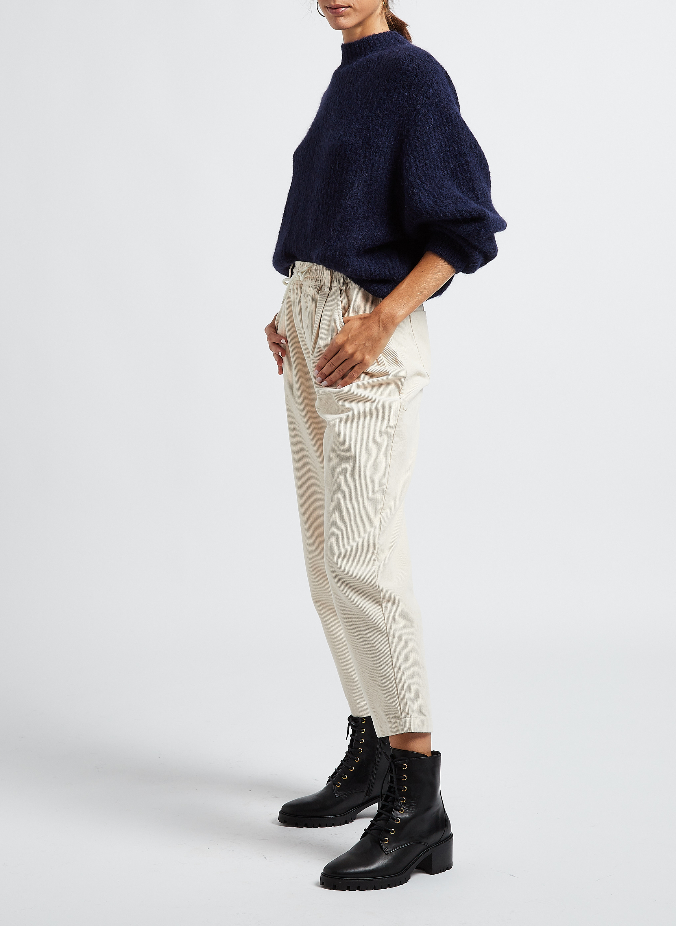 Gebreide trui met opstaande kraag | materiaalblend Blauw