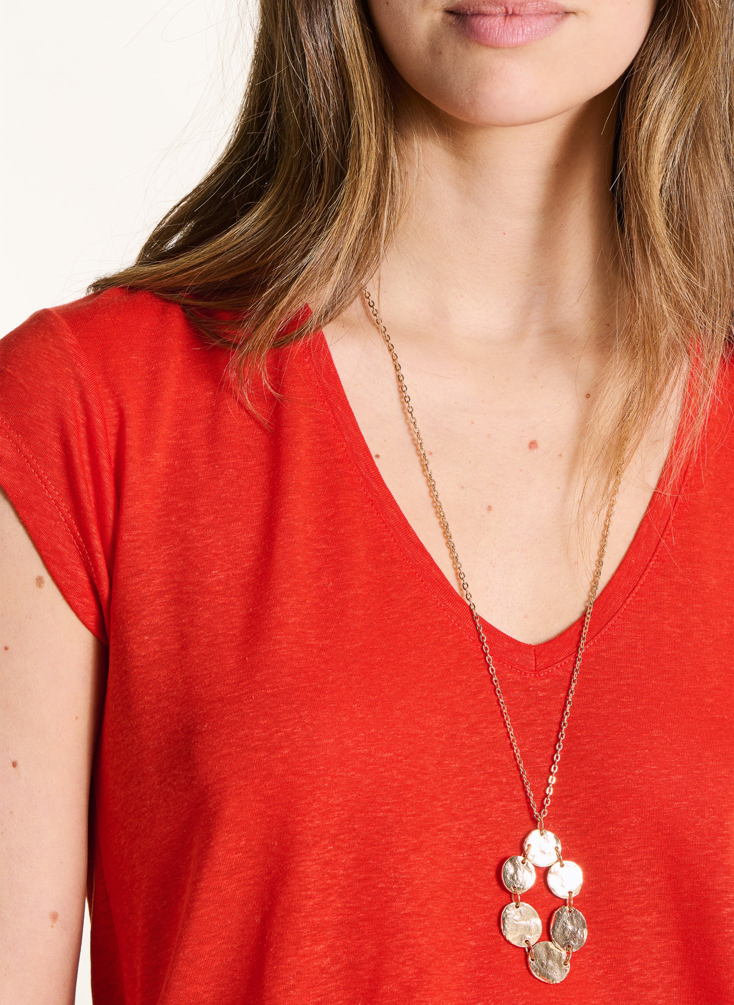 Gerader einfarbiger V-Ausschnitt T-Shirt LA FEE MARABOUTEE Rosa