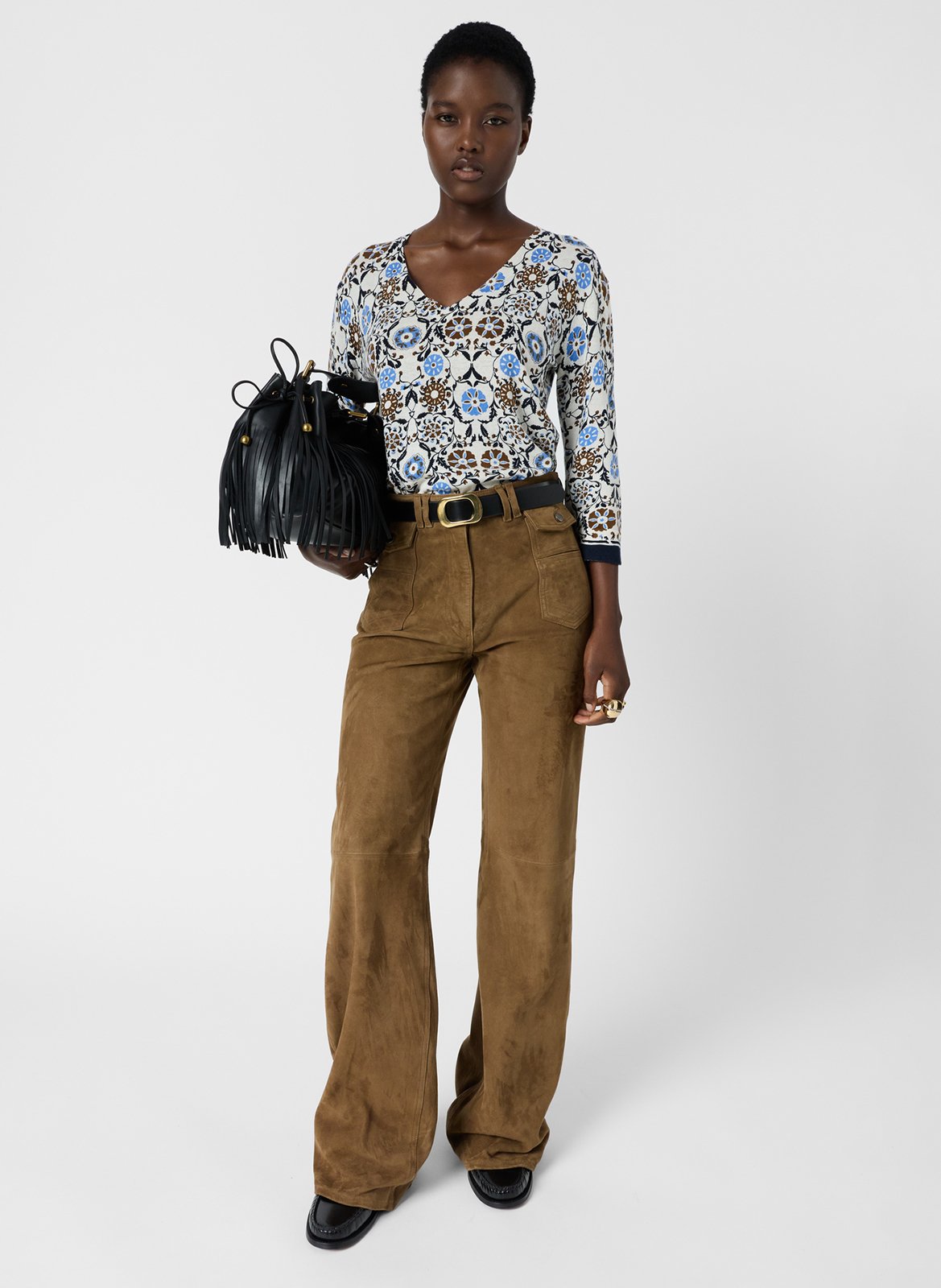 V-neck linen-blend sweater GERARD DAREL Brown