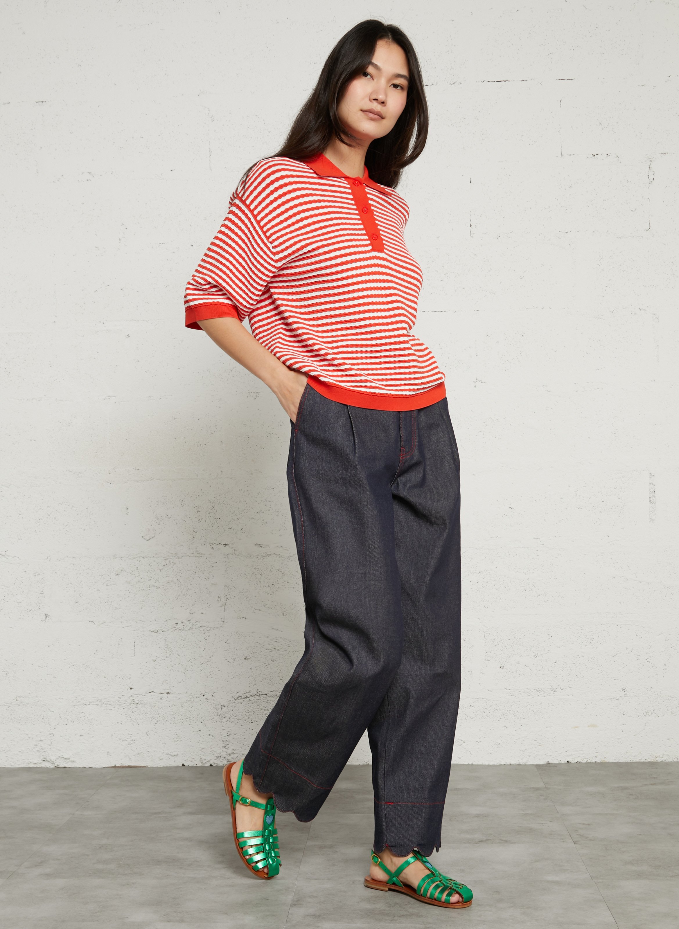 Sandales fisherman en cuir métallisé MAMA PRAIA Vert