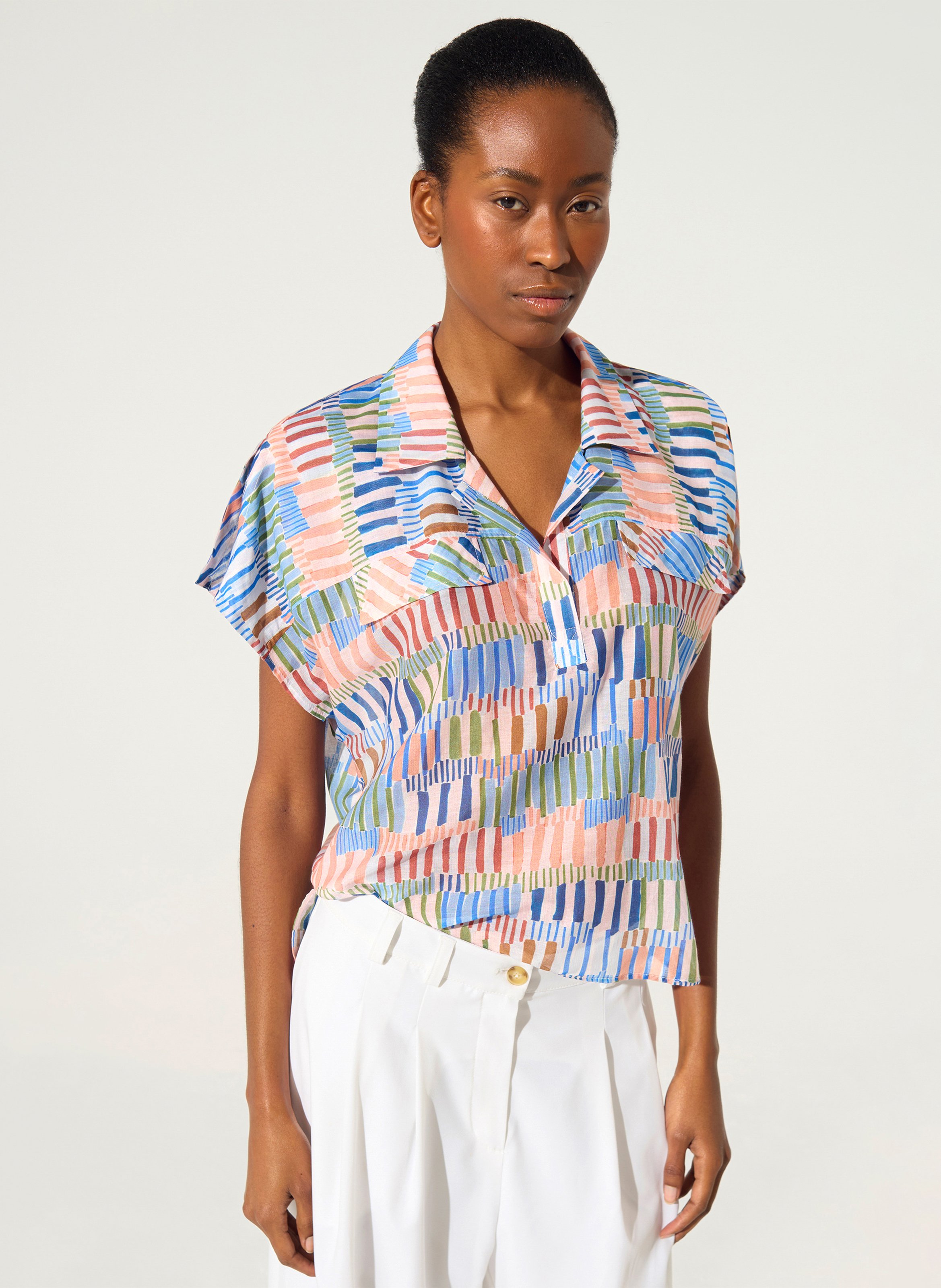 Blouse imprimée col tailleur COTELAC ACOTE Bleu