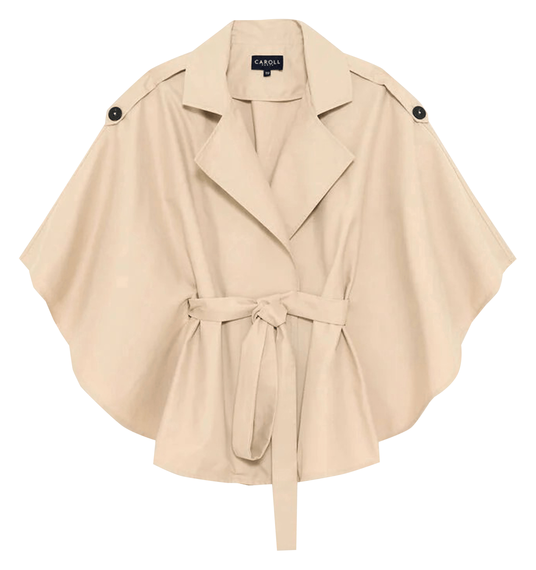 Fitted belted poncho with tailored collar in blended cotton CAROLL Beige
