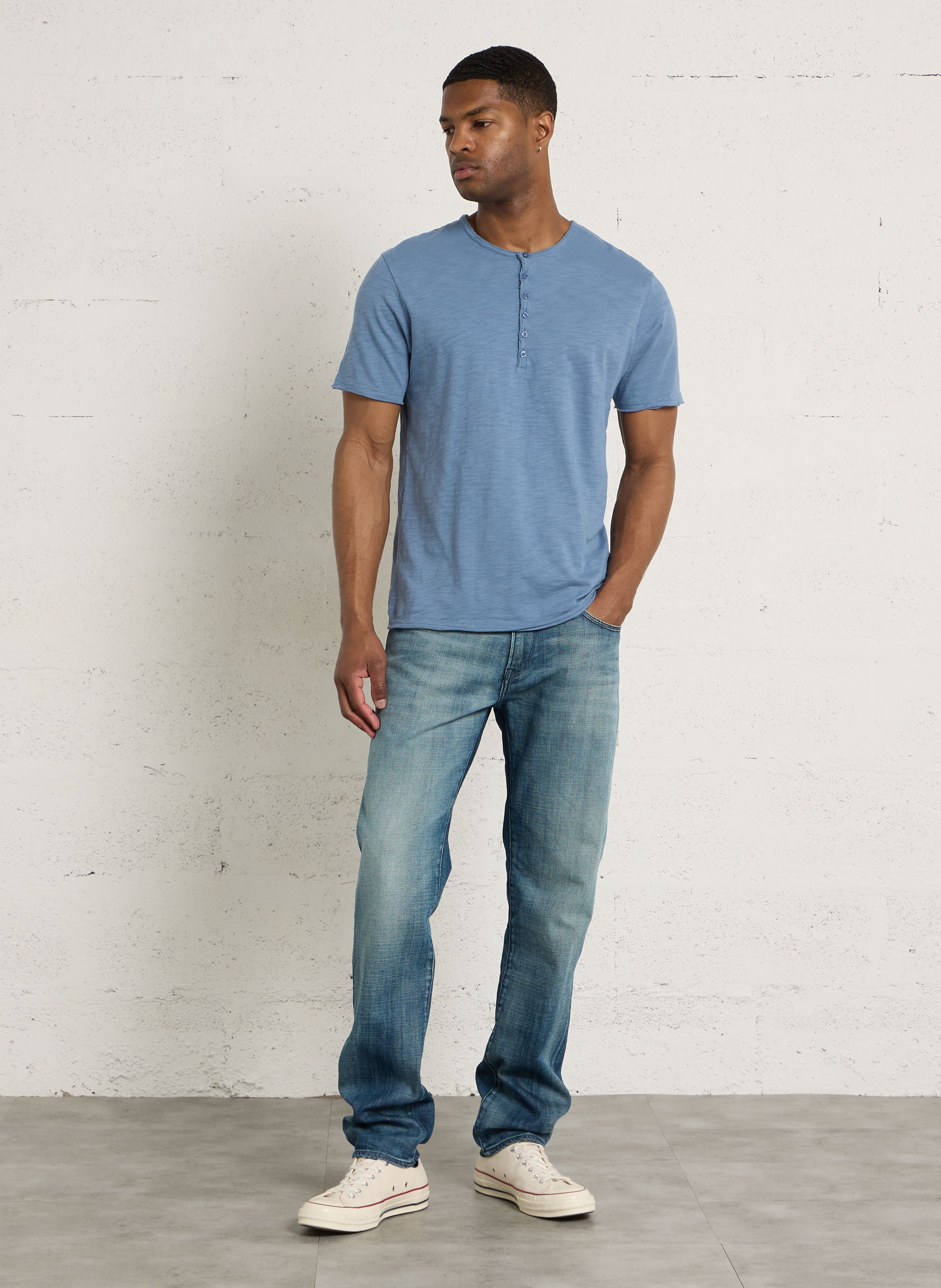 Tee-shirt droit col rond boutonné en coton LE TEMPS DES CERISES Blanc