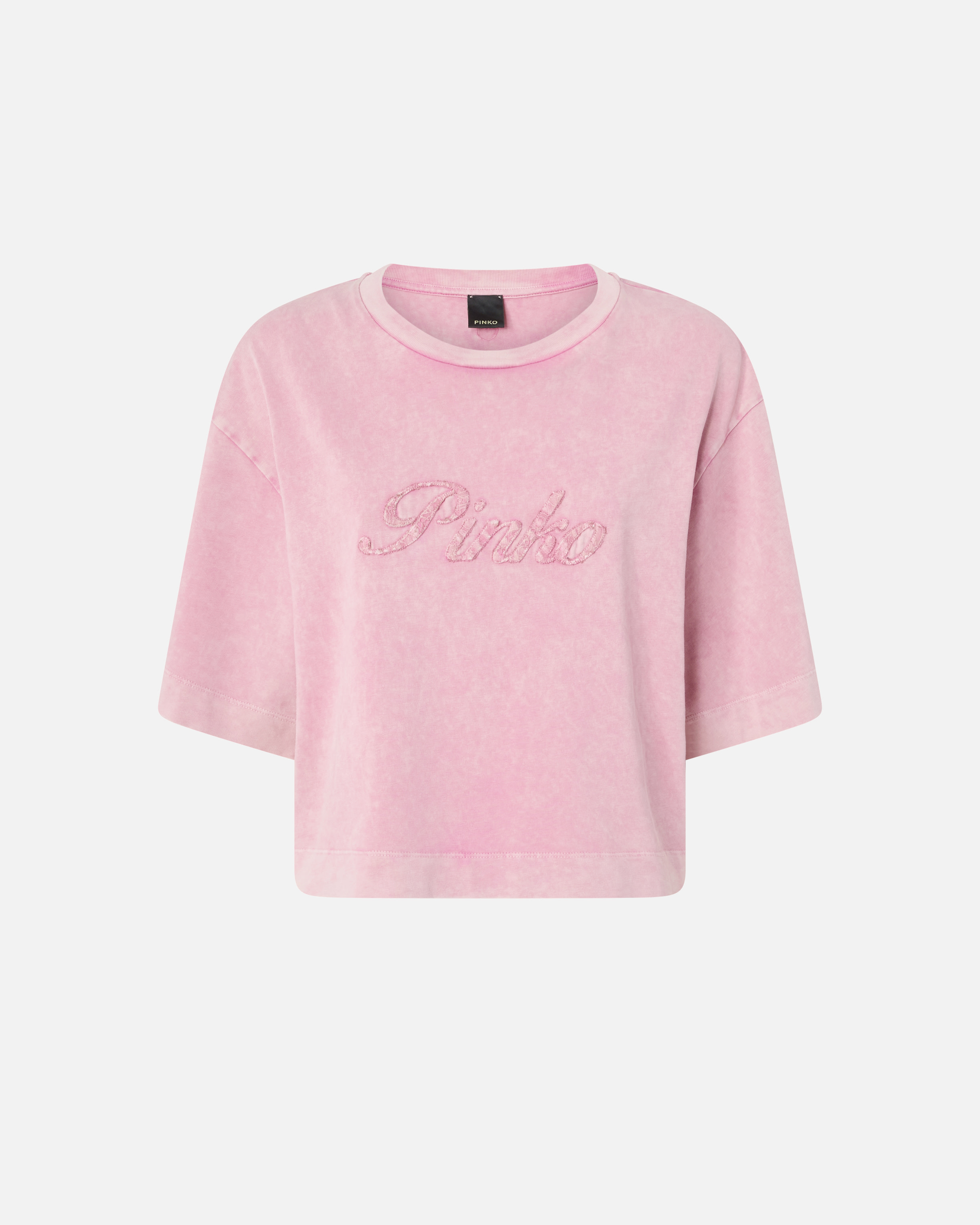 Distressed pinko cropped embroidered t-shirt PINKO Pink