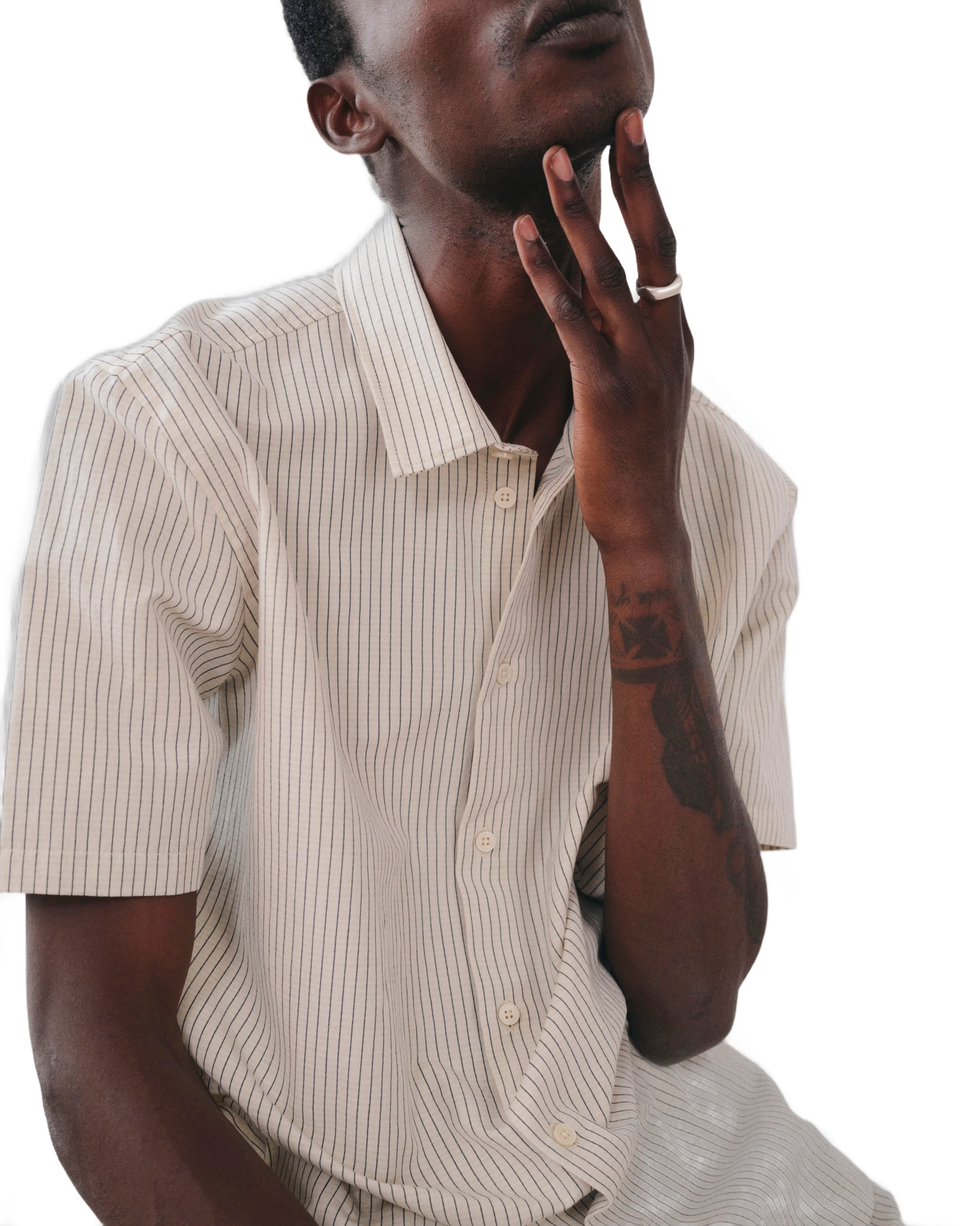 Chemise ajustée rio ecru stripes Noyoco Rouge