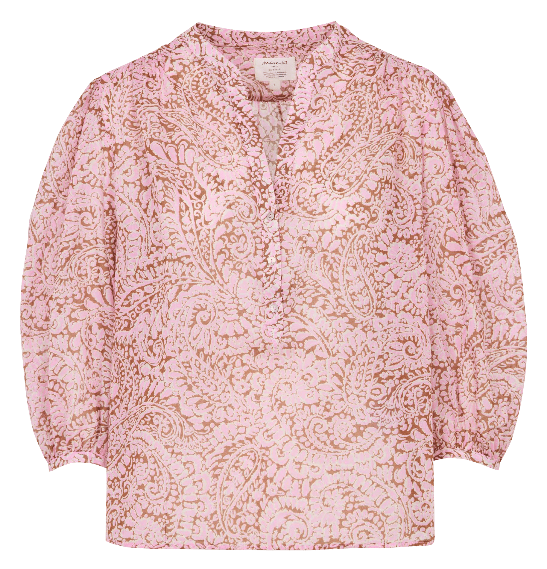 Blouse col tunisien en coton MAISON 123 Rose