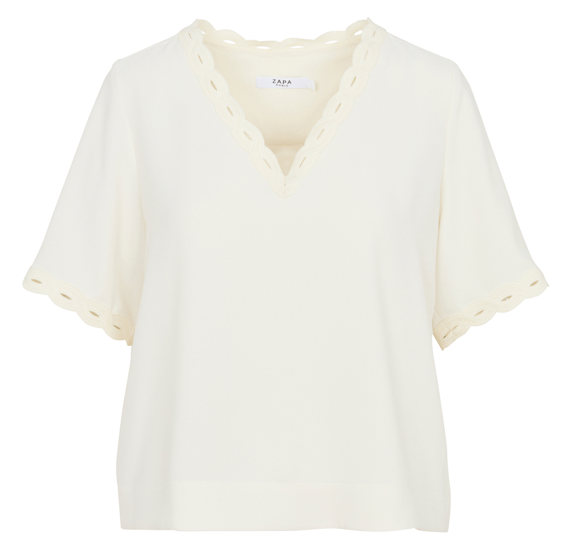 Top bordado con cuello de pico ZAPA Blanco