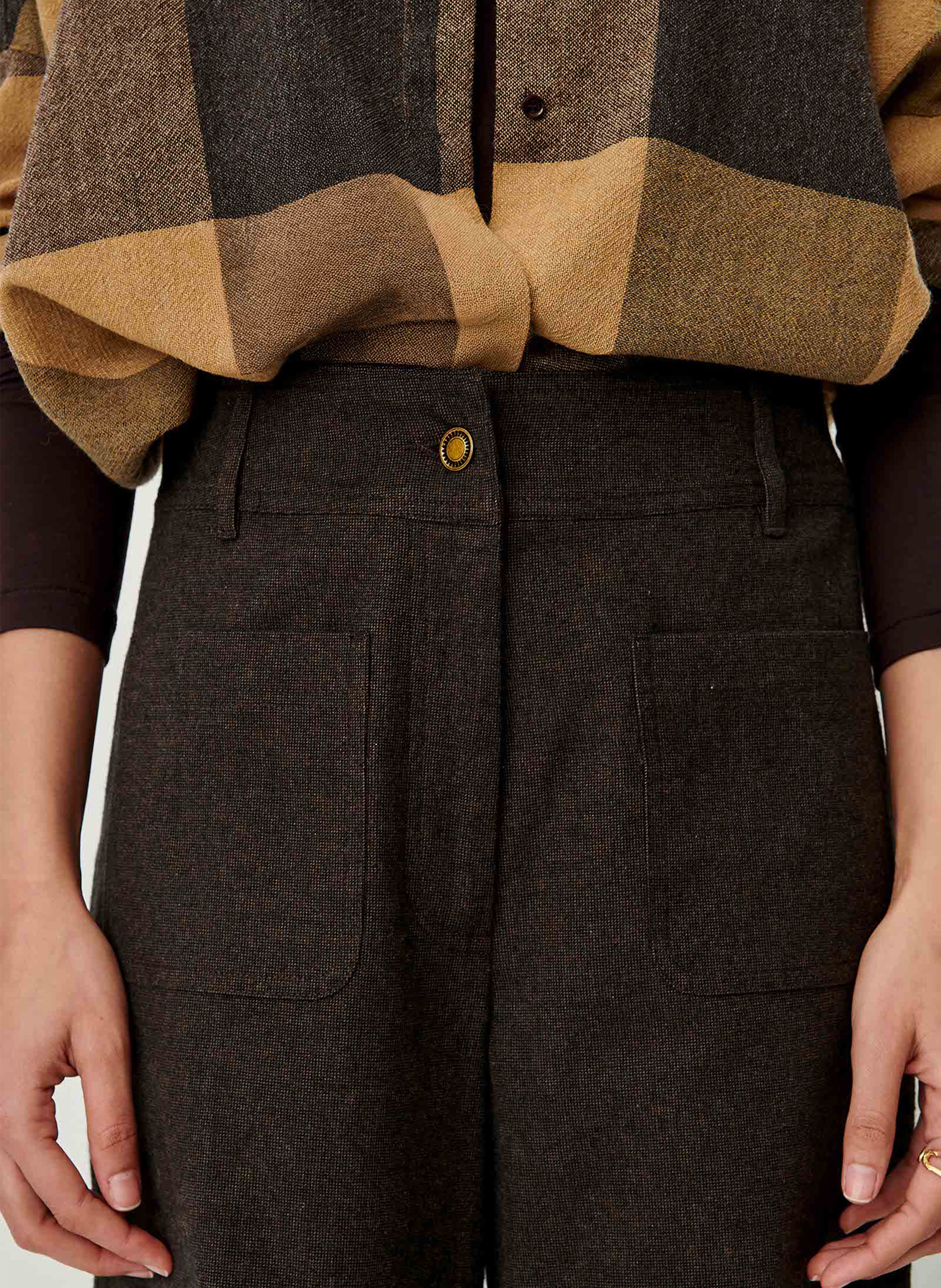 High-waisted wide-leg trousers in a solid color SESSUN Brown