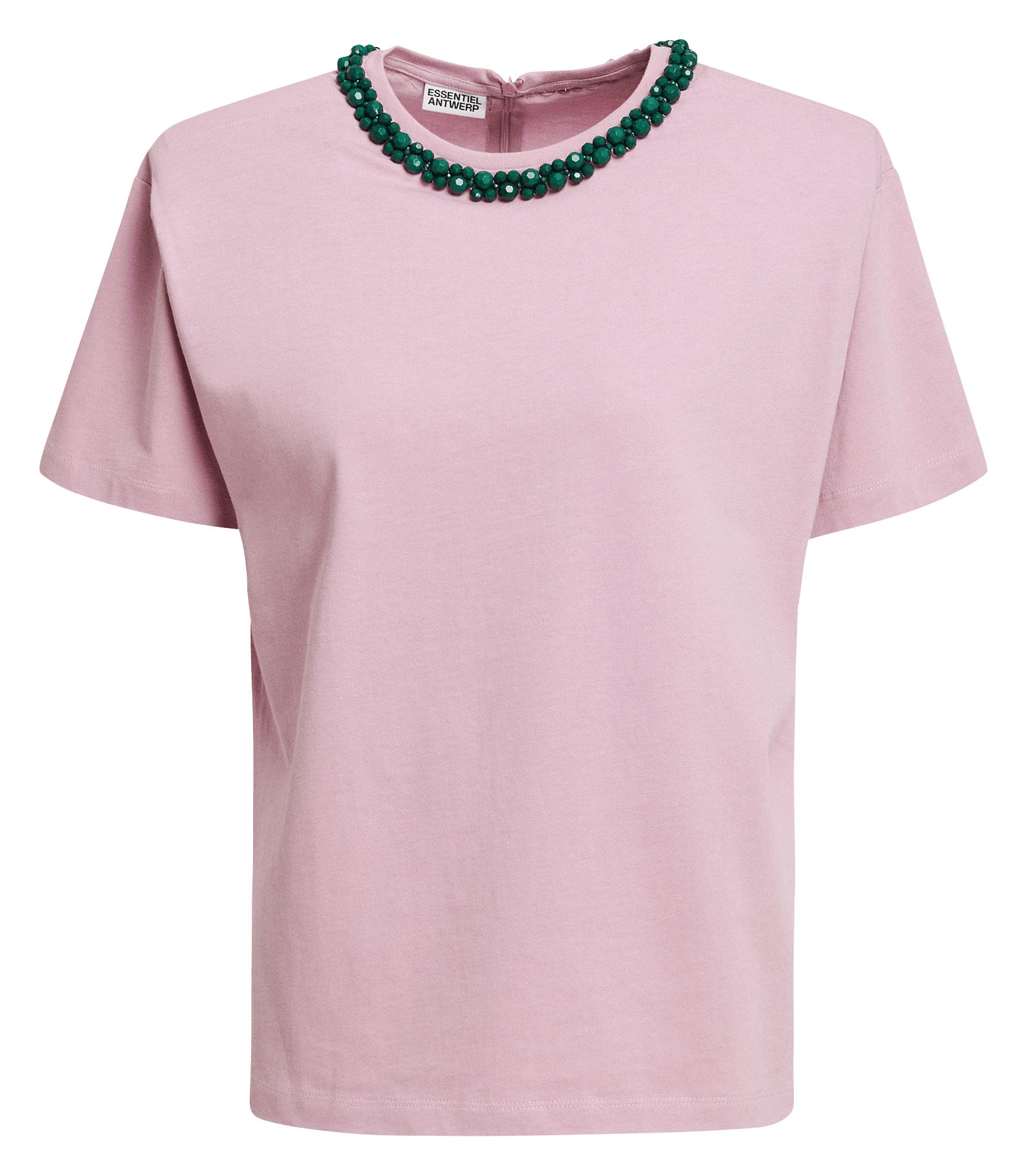Recht T-shirt met parels van biologisch katoen ESSENTIEL ANTWERP Roze