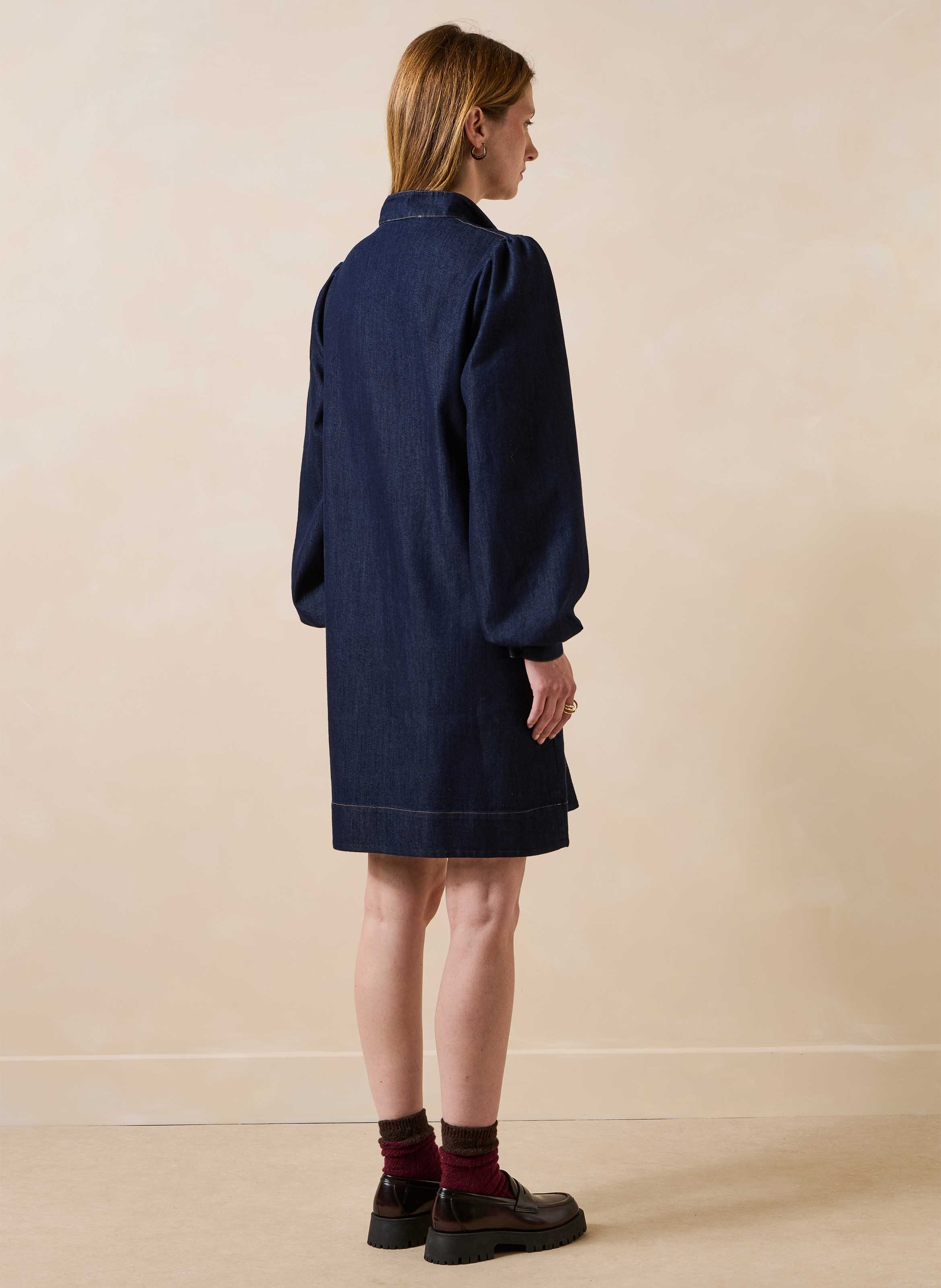 Robe denim ample courte en coton mélangé LA FEE MARABOUTEE Bleu