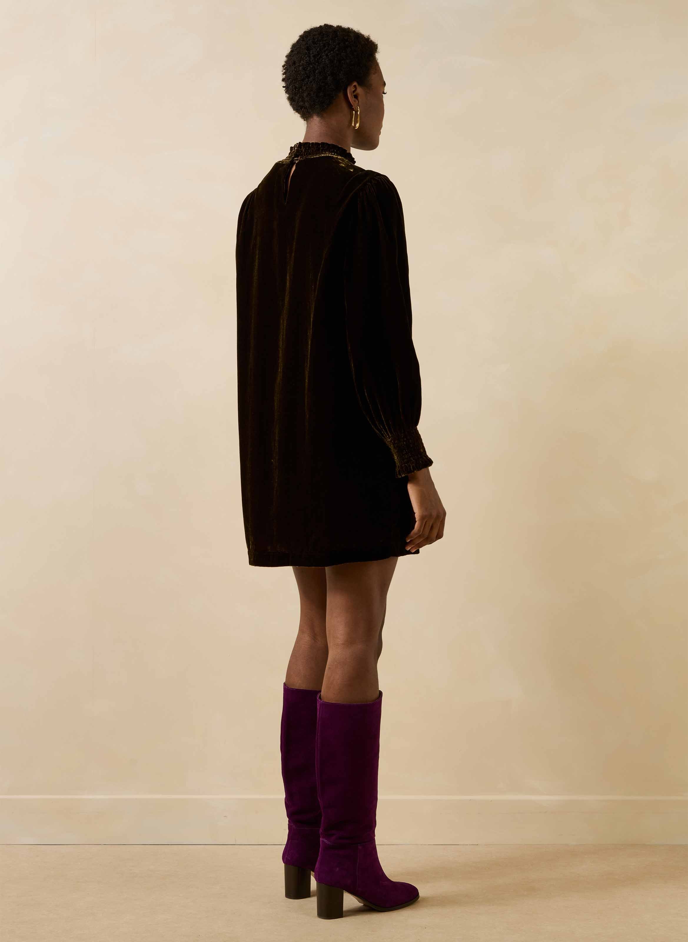 Loose-Fitting Short Velvet Dress LA FEE MARABOUTEE Brown