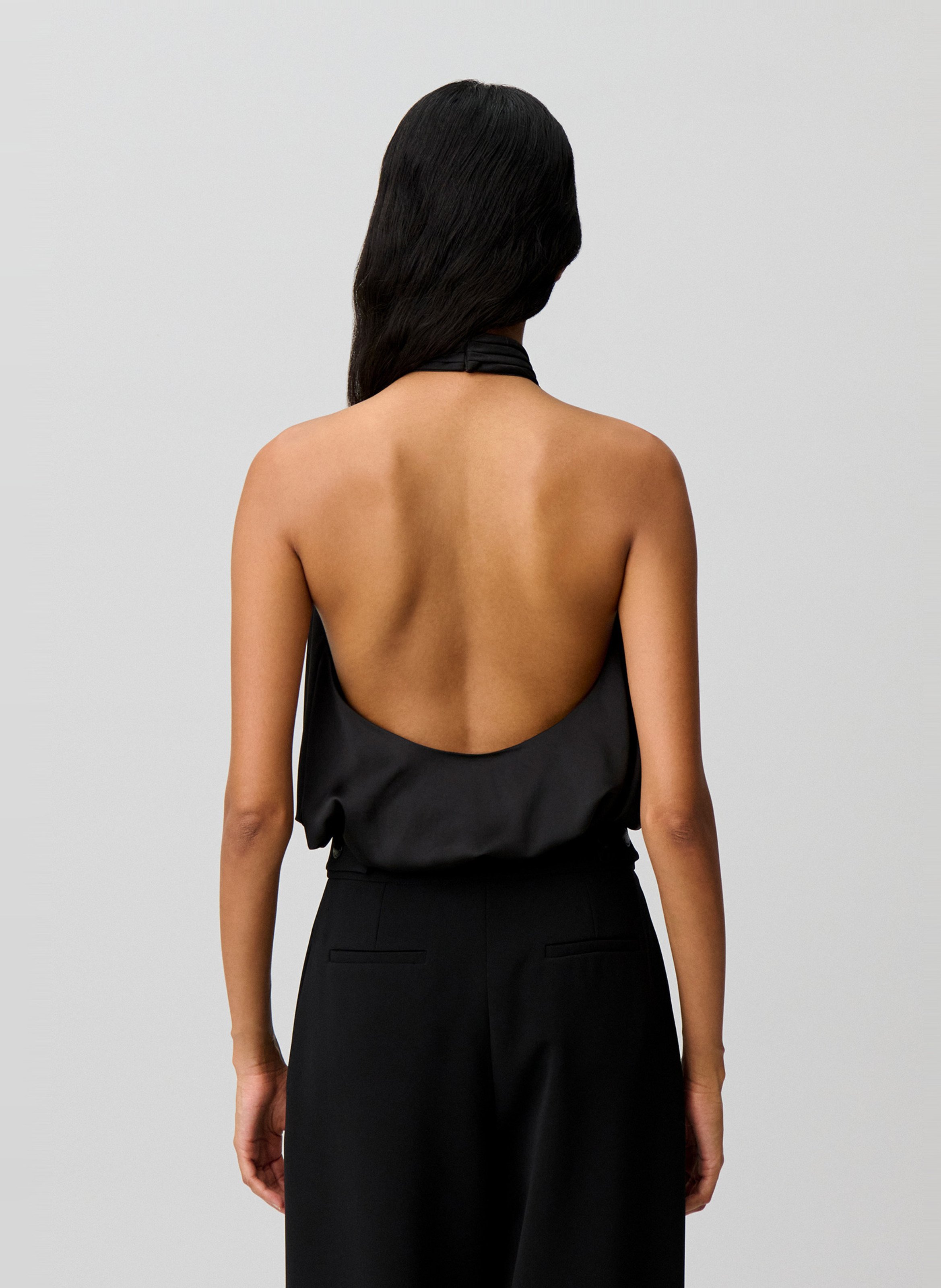 Mouwloze top met open rug in effen kleur CLAUDIE PIERLOT Zwart