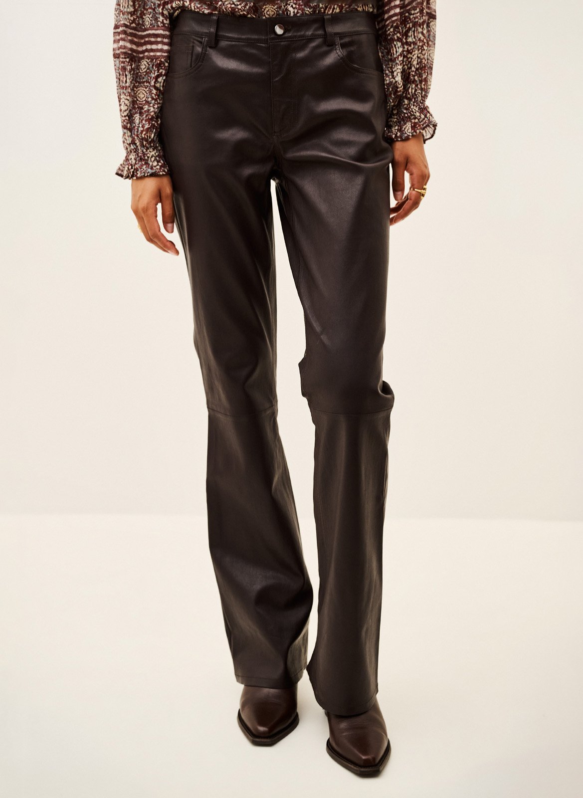Pantalon boot cut en cuir BA&SH Marron