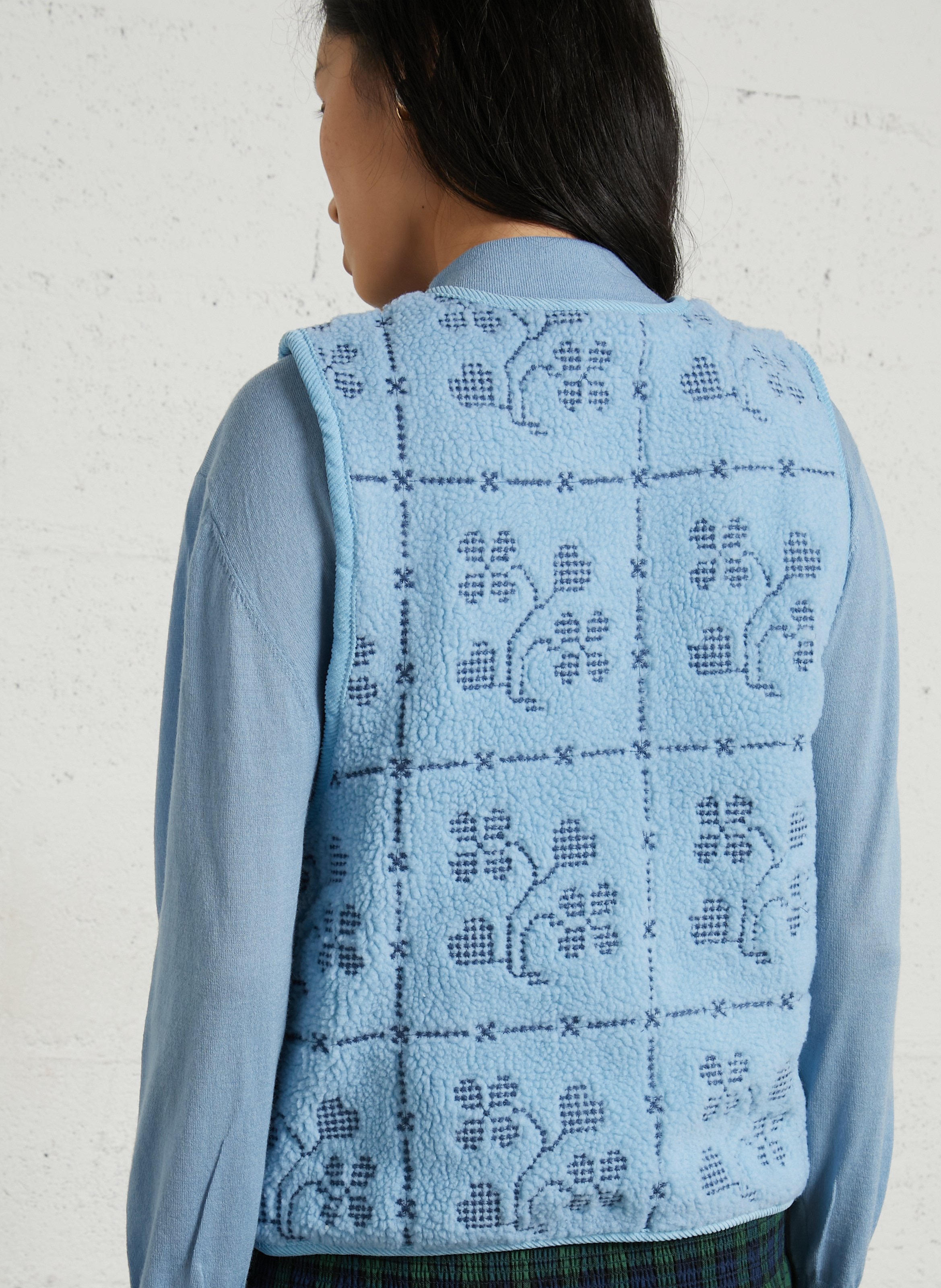 Sleeveless straight round neck printed jacket THE TINY BIG SISTER Blue