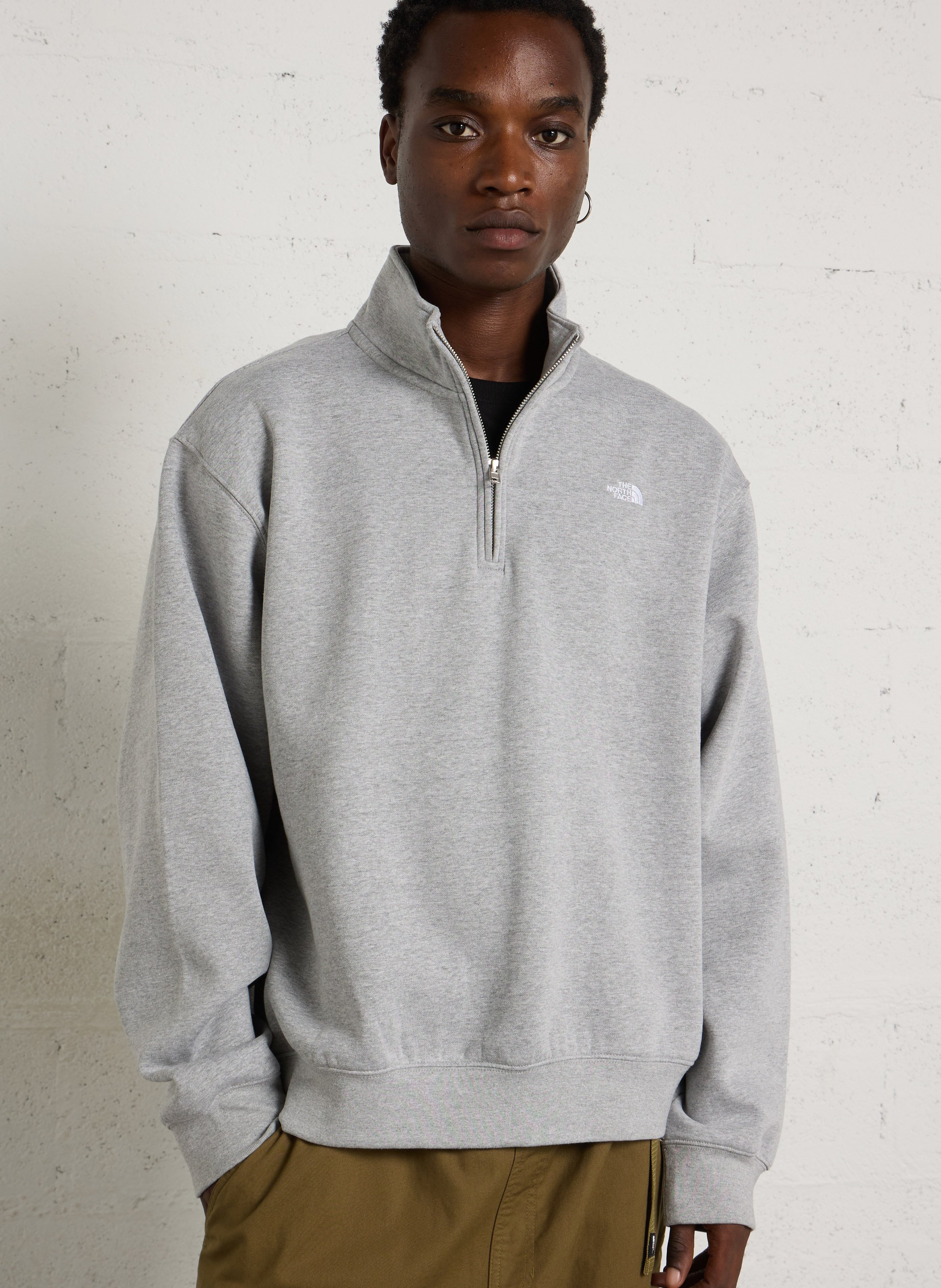 Ruimvallende trui met opstaande kraag | katoenblend THE NORTH FACE Grijs