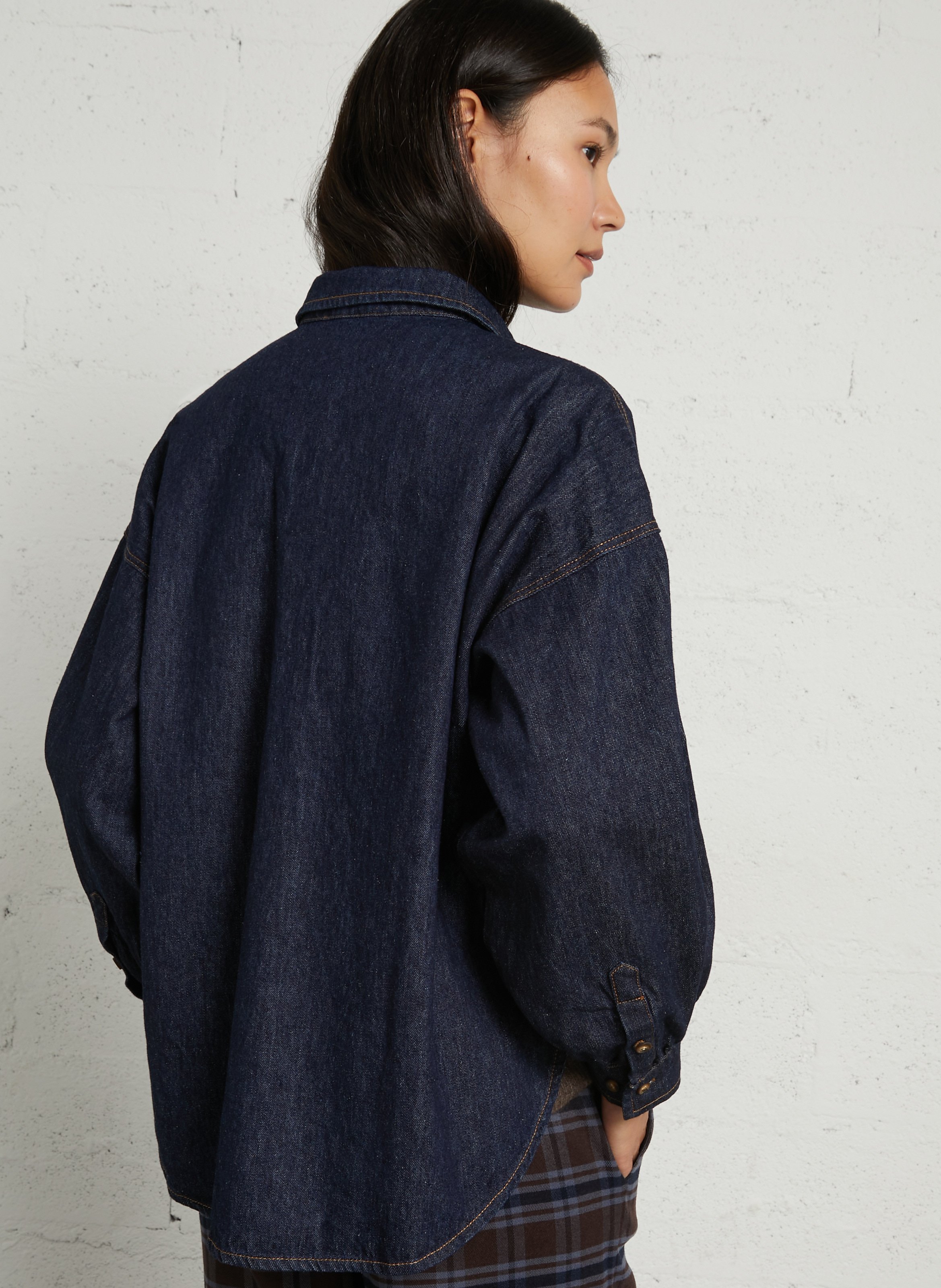 Weites Hemd mit klassischem Kragen aus Baumwollmischung Denim HOD PARIS Blau