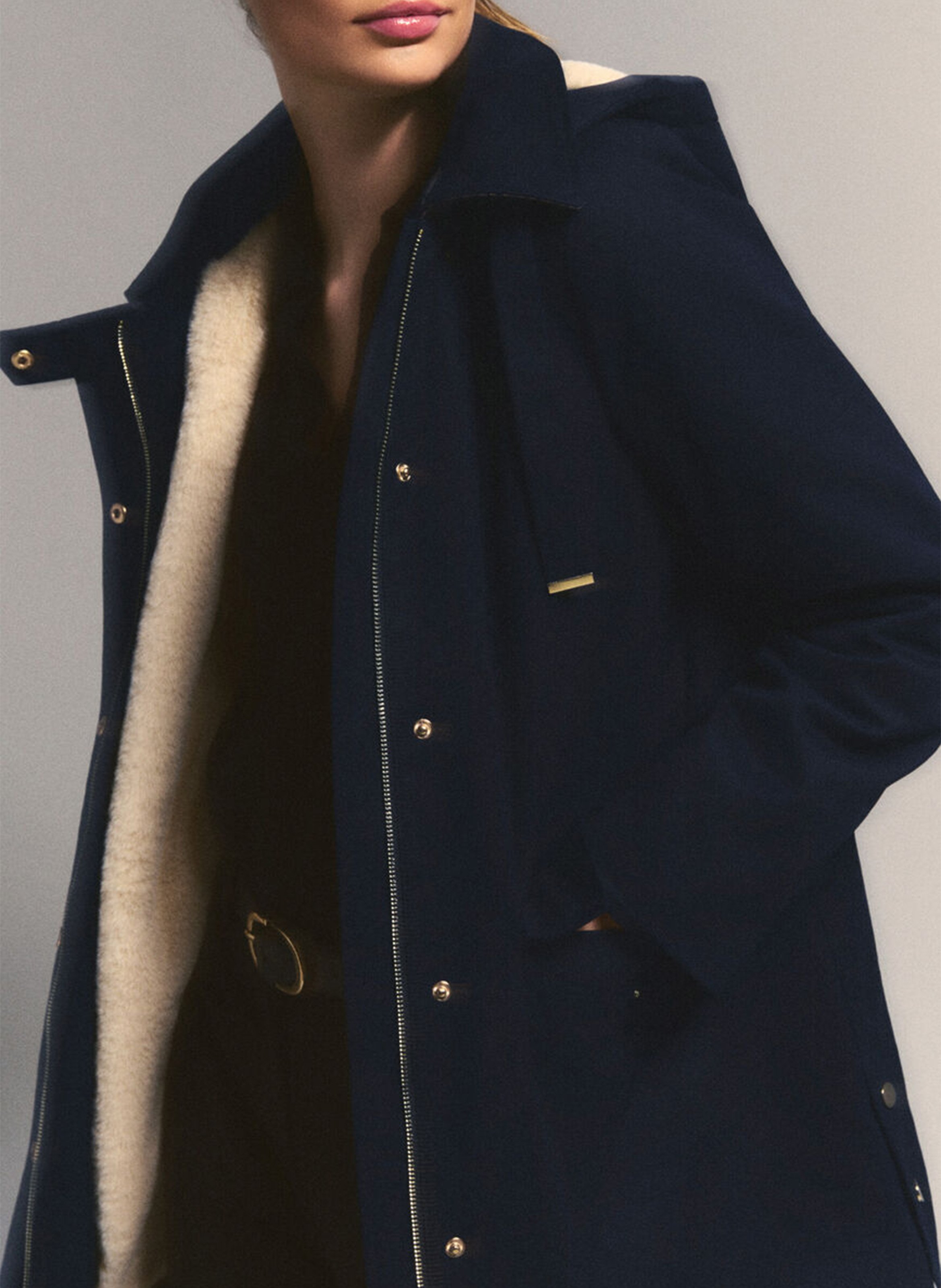 Manteau droit à capuche en coton CAROLL Bleu