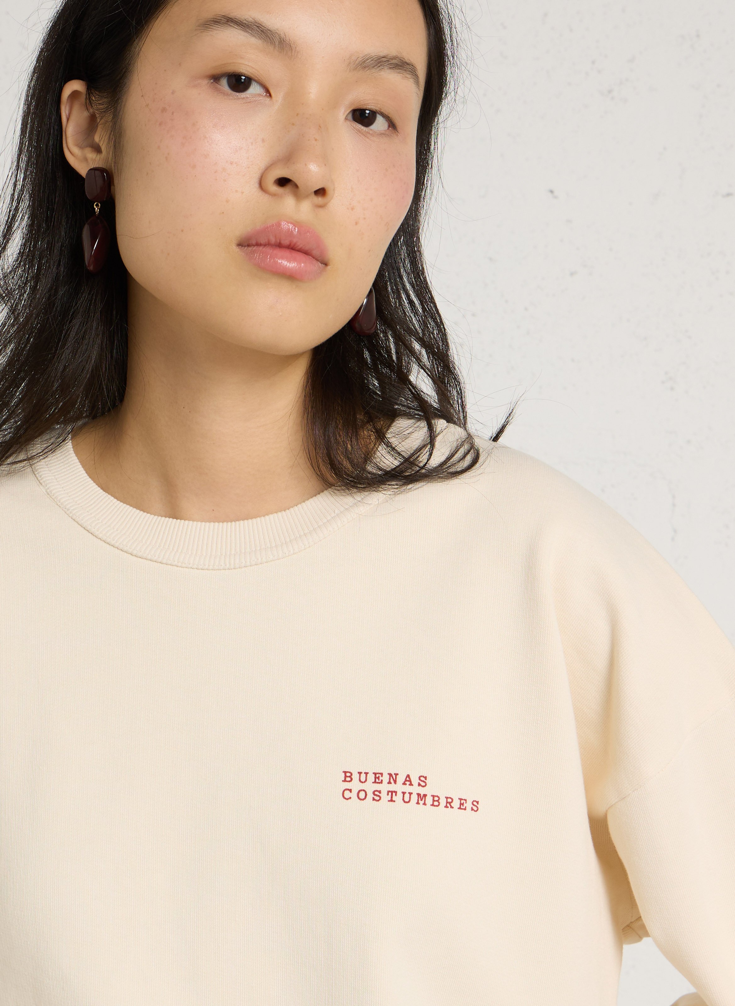 Pull ample sérigraphié en coton THINKING MU Beige