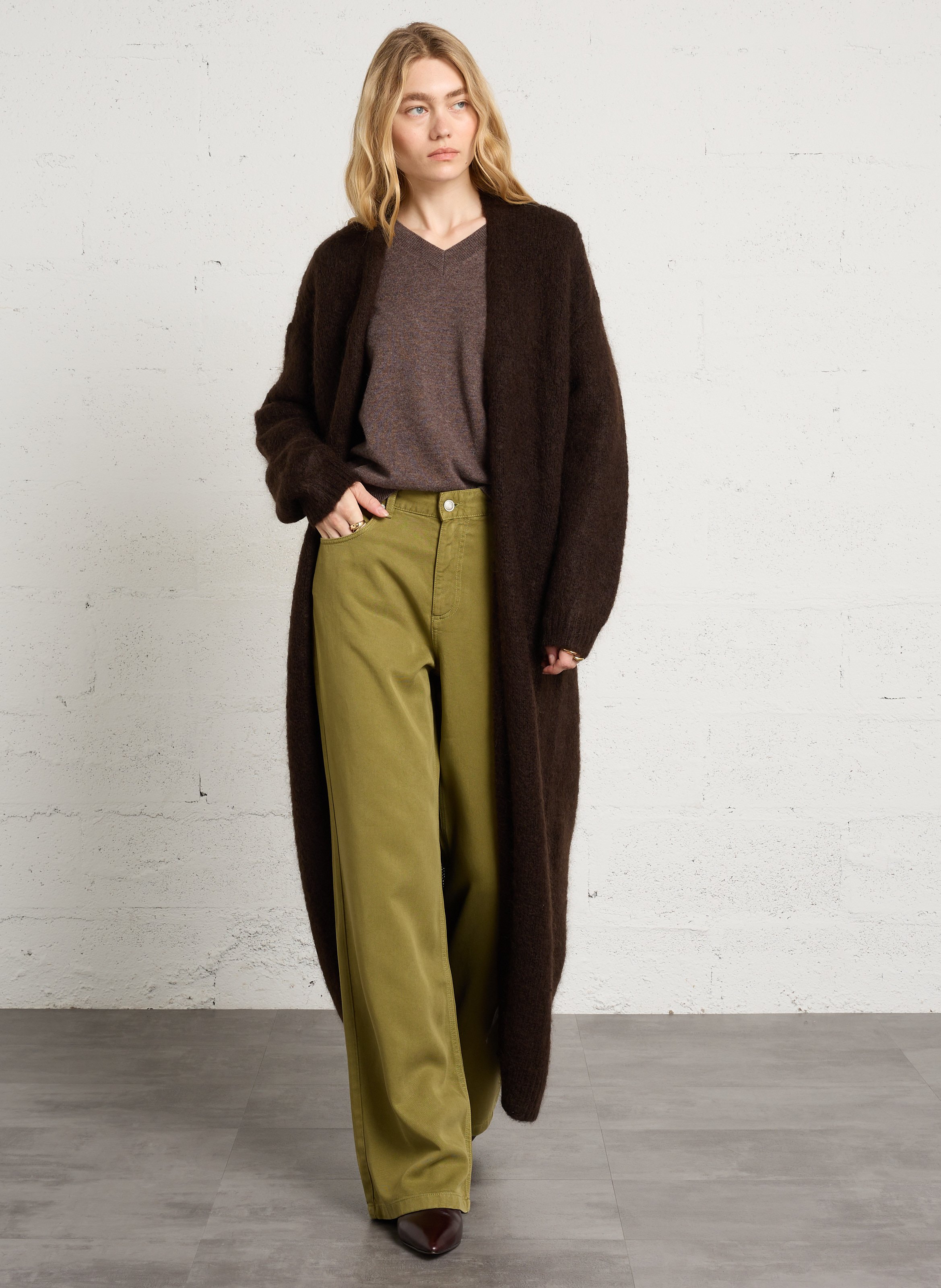 Long straight-knit cardigan DES PETITS HAUTS Brown
