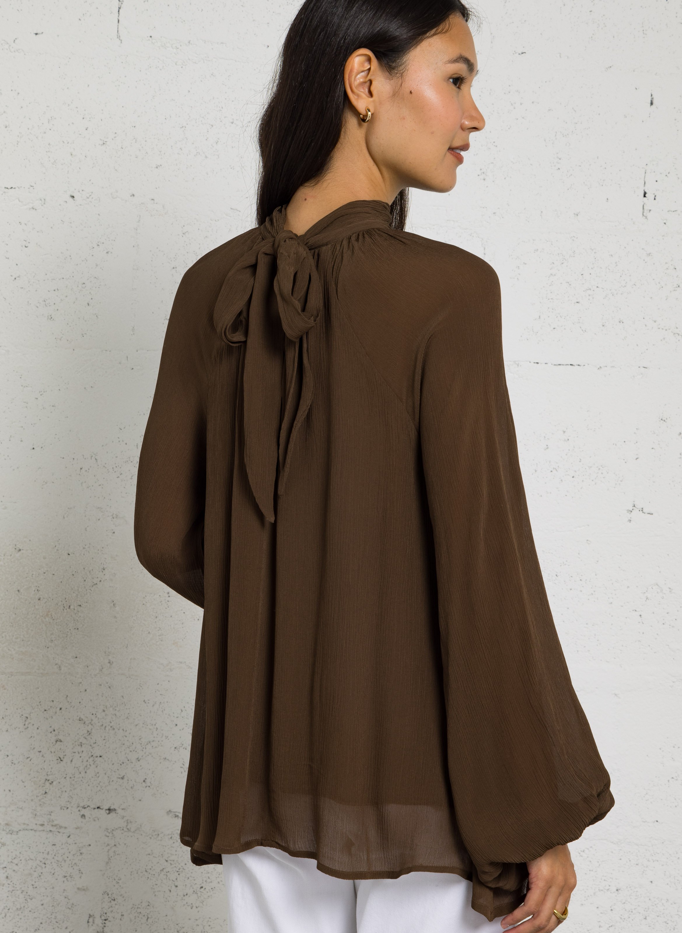 Bluse mit Stehkragen in fließendem Stoff BERENICE Braun